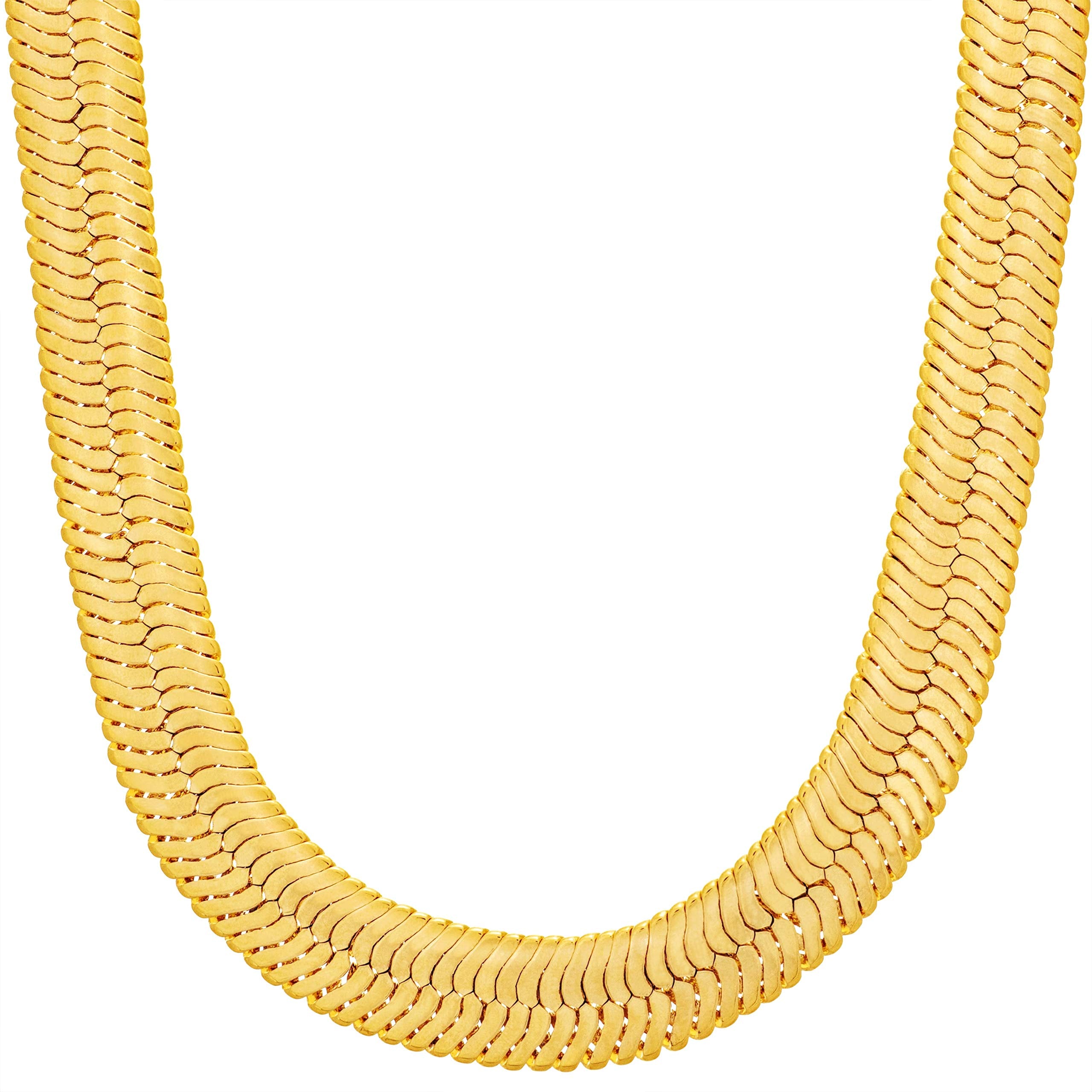 LIFETIME JEWELRY 9mm Flexible Herringbone Chain Necklace 24k Real Gold Plated (18 inches, Gold)