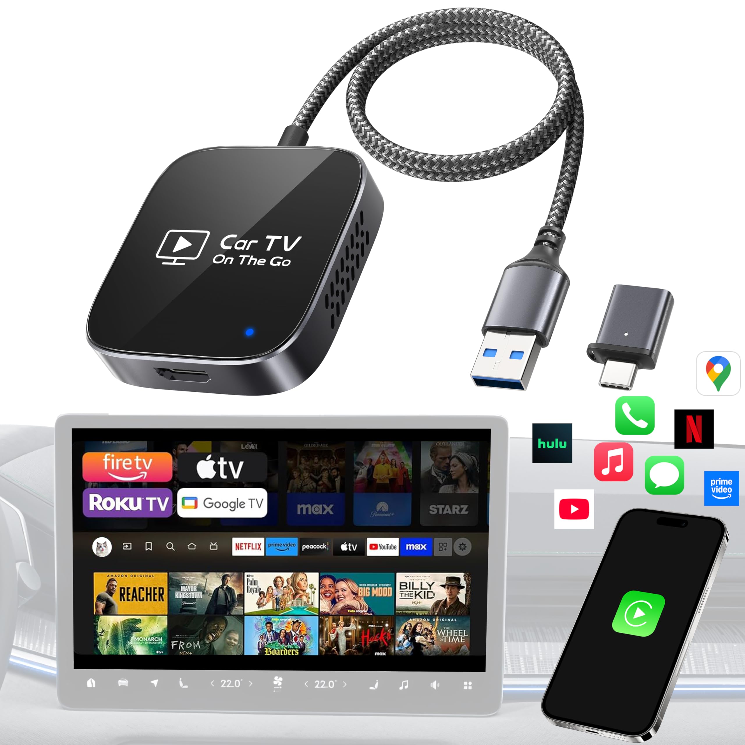 2-in-1 Wireless CarPlay Adapter & Car TV Mate Pro 2026 [Anti-Interference, Metal Case] Convert Wired to Wireless Car Play with HDMI Input for TV Stick, Screen Mirroring & Streaming, Fit for 2016+ Cars