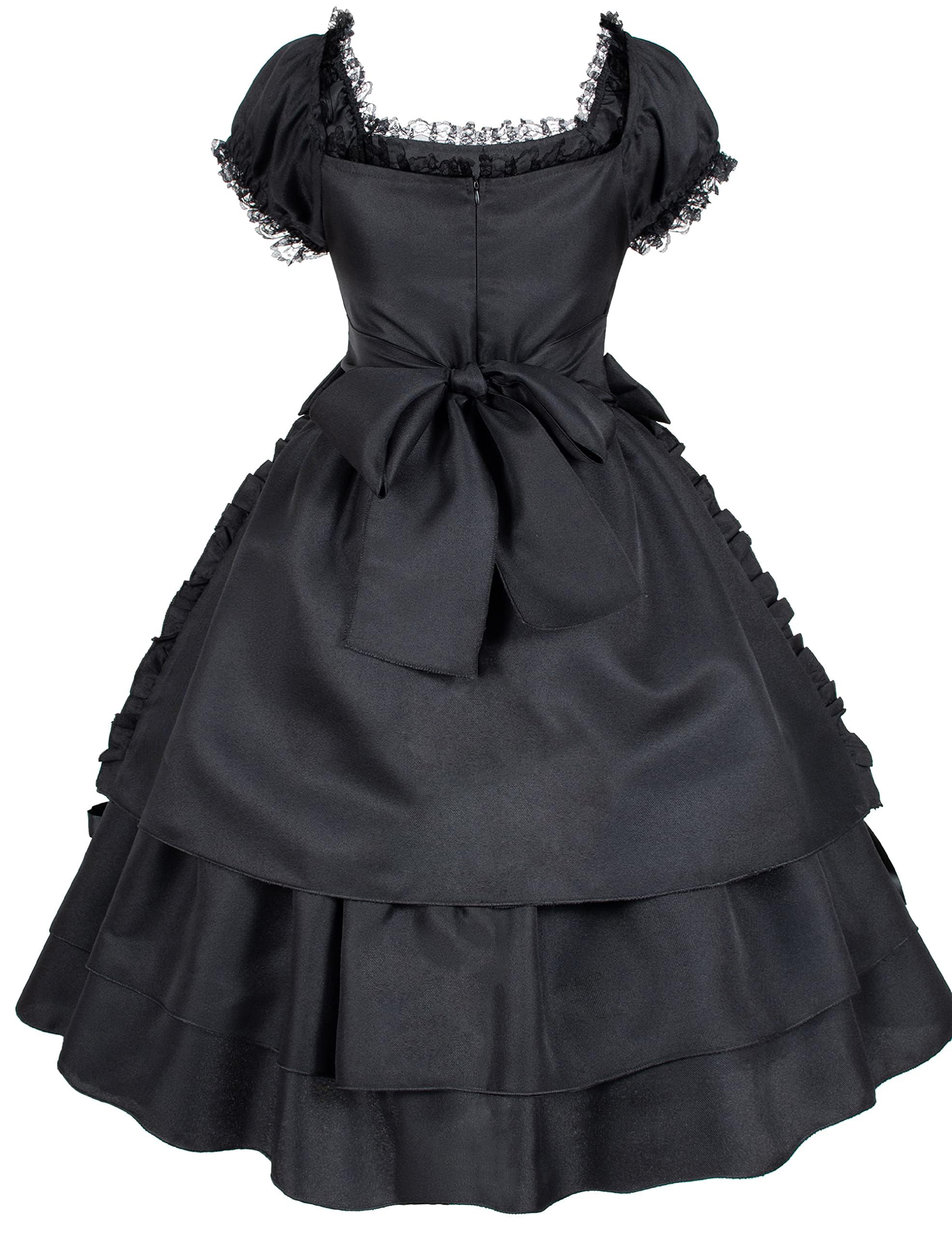 GOLDSTITCH Womens Gothic Lolita Dress Classic Black Layered Lace-up Fancy Dress Costume