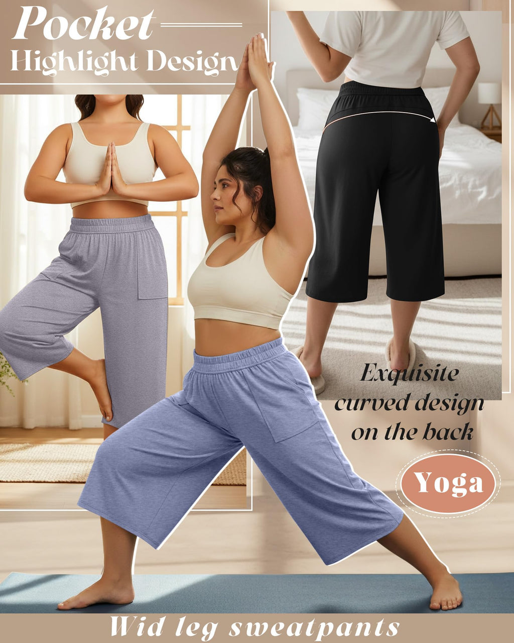 Neer 3 Pack Women's Plus Size Capris Pants, 3-Color, 3X-Large