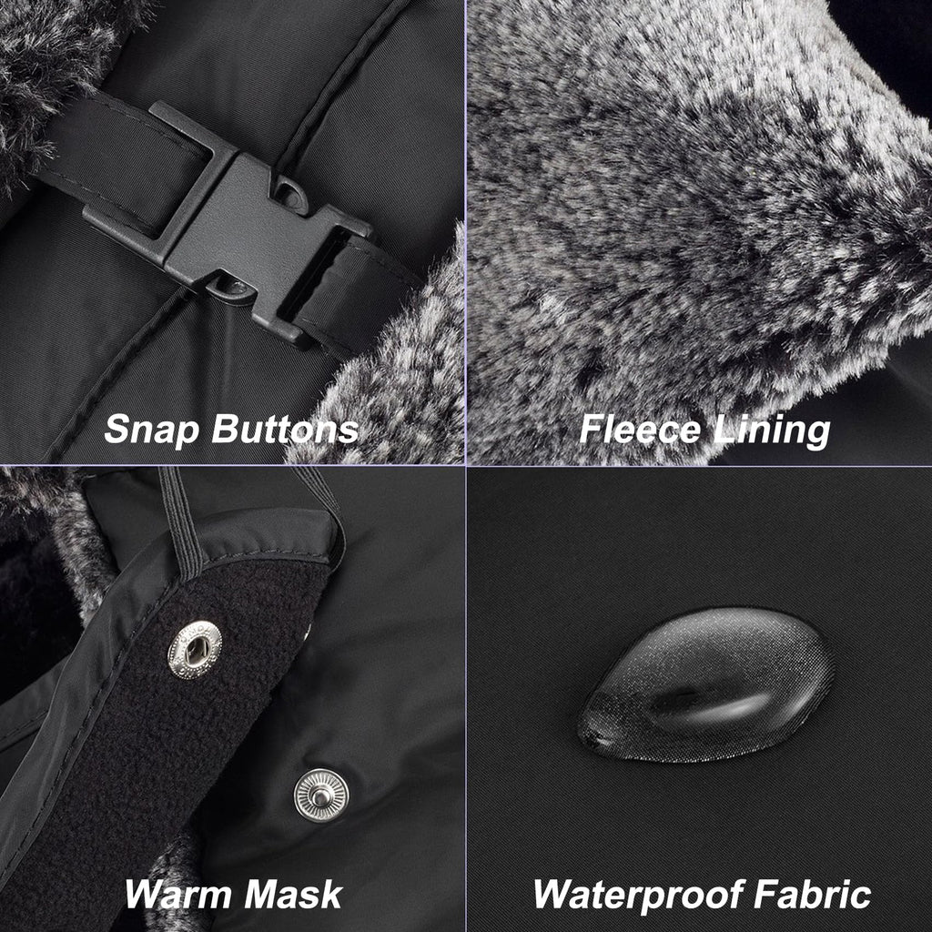 Mysuntown Unisex Winter Trooper Trapper Hat Hunting Hat Ushanka Ear Flap Chin Strap and Windproof Mask,Black,22-24 Inches ,One Size Fits All