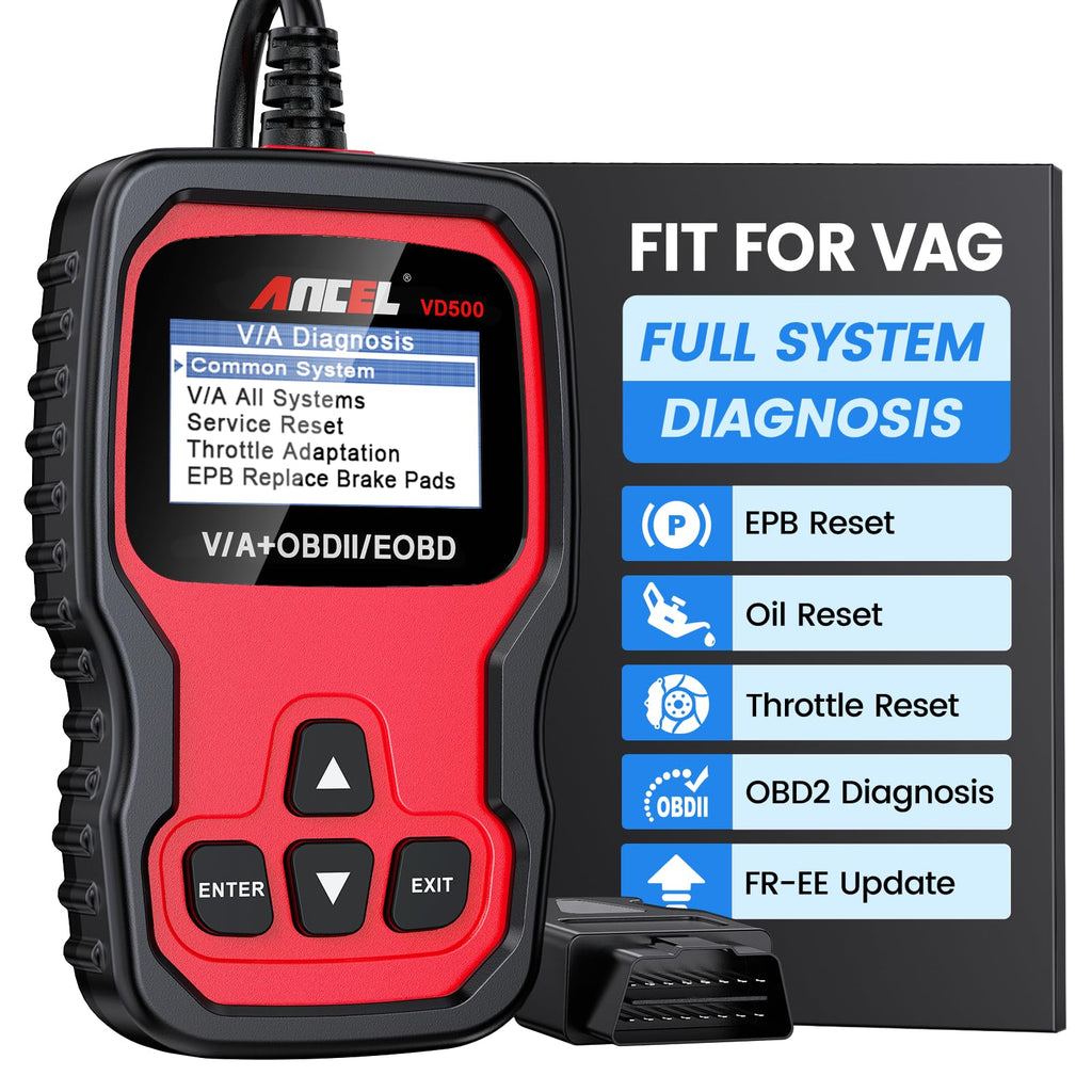 ANCEL VD500 OBD2 Scanner Diagnostic Tool for Volkswagen VW Audi Skoda Seat Diagnosis Check Engine Light EPB ABS SRS Code Reader Oil Throttle Position Adaption Brake Pad Reset