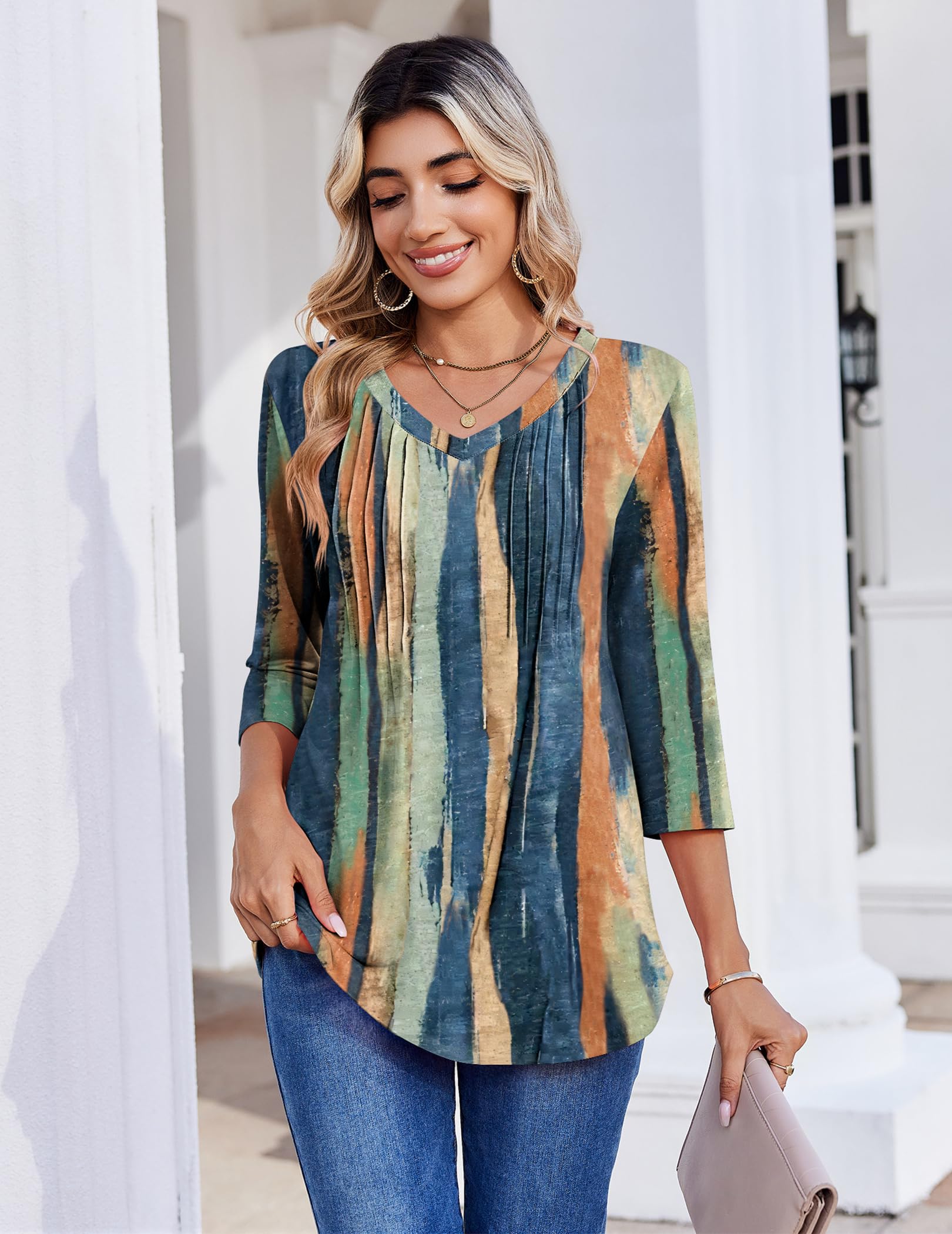 Zeagoo Women's Clothing Fashion Dressy Casual Striped Loose V Neck Blouses