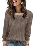 WIHOLL Sweaters for Women Long Sleeve Shirts for Women Casual Fall Fashion Must Haves 2026 Basic Cute Spring Tops Comfy Tunic Sweater Travel Teacher Outfits Work Chocolate Brown Fall Clothes Khaki
