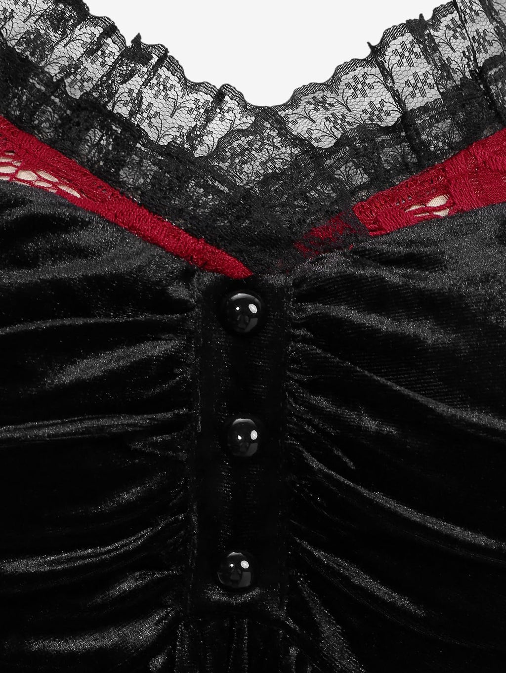 ROSE GAL Rosegal Women Plus Size Romantic Gothic Lace-up Lace Panel Ruched Bell Sleeves Velvet Tee Flare Sleeves Gothic Witch Costume Top(Black_2/1X)