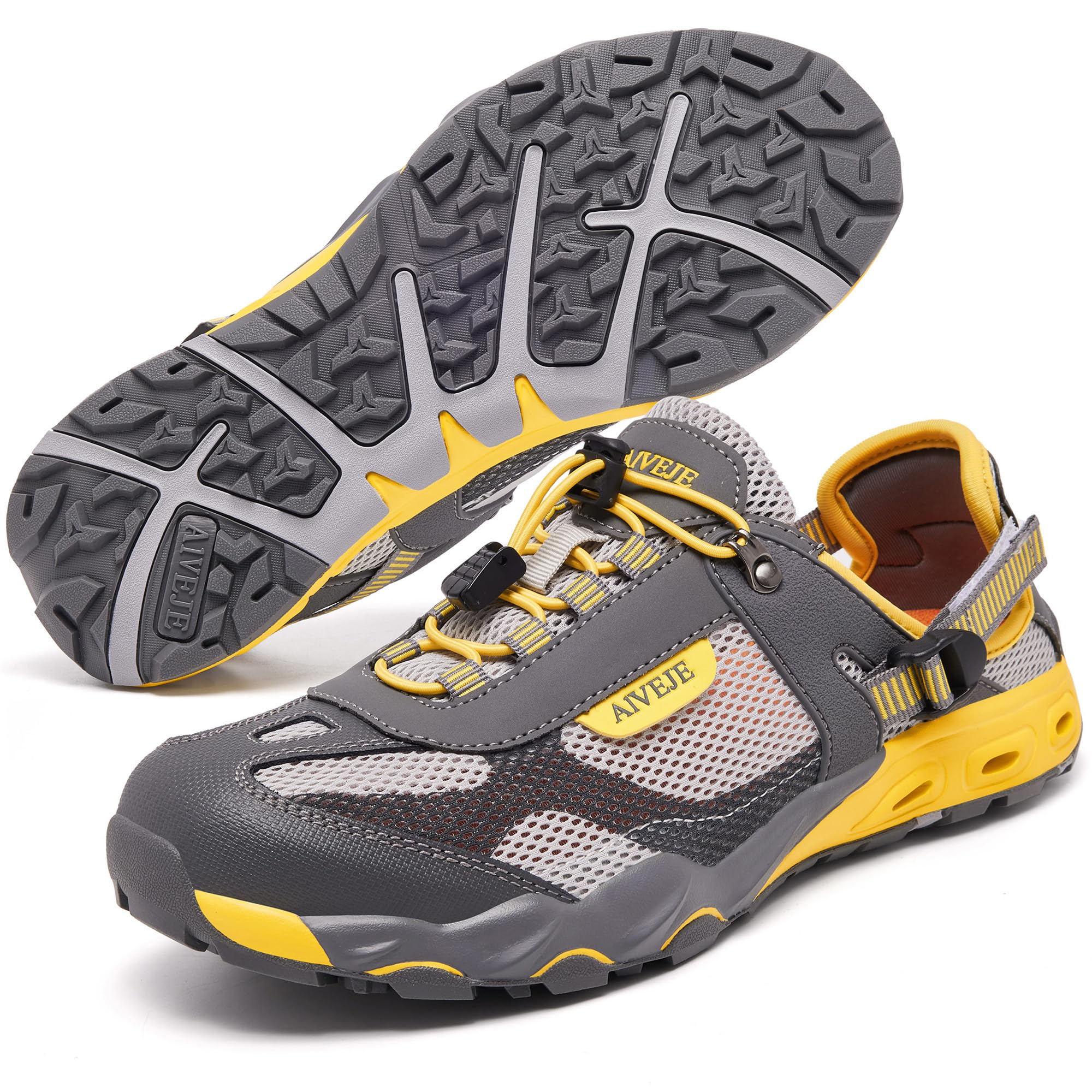 AIVEJE Men's Water Shoes Non-Slip Quick Drying Aqua Shoe Summer Outdoor Hiking Athletic Water Sandals 11.5 Grey Yellow
