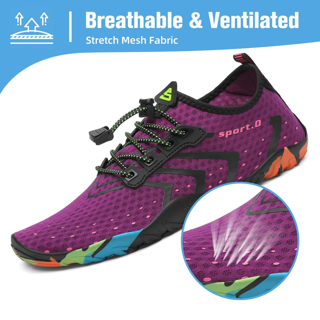 Mishansha Water Shoes for Women Men, Quick-Dry Barefoot Swim Shoes with Drainage Holes, Lightweight Aqua Shoe for Beach Pool River Boating Yoga Walking 7 Women/6 Men Purple