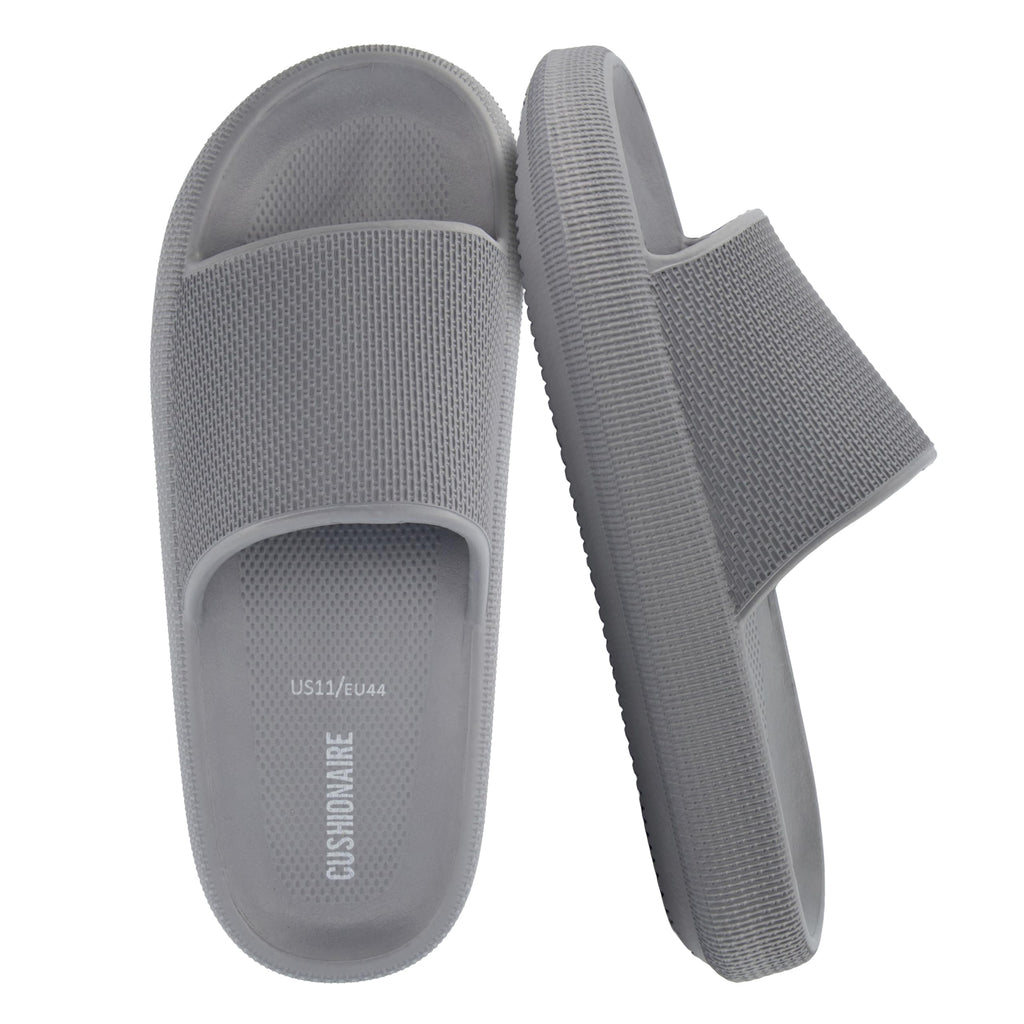CUSHIONAIRE Feather EVA Mens Sandals – Slip On Recovery Slides, Lightweight Water Shoes for Men, GRAY 9