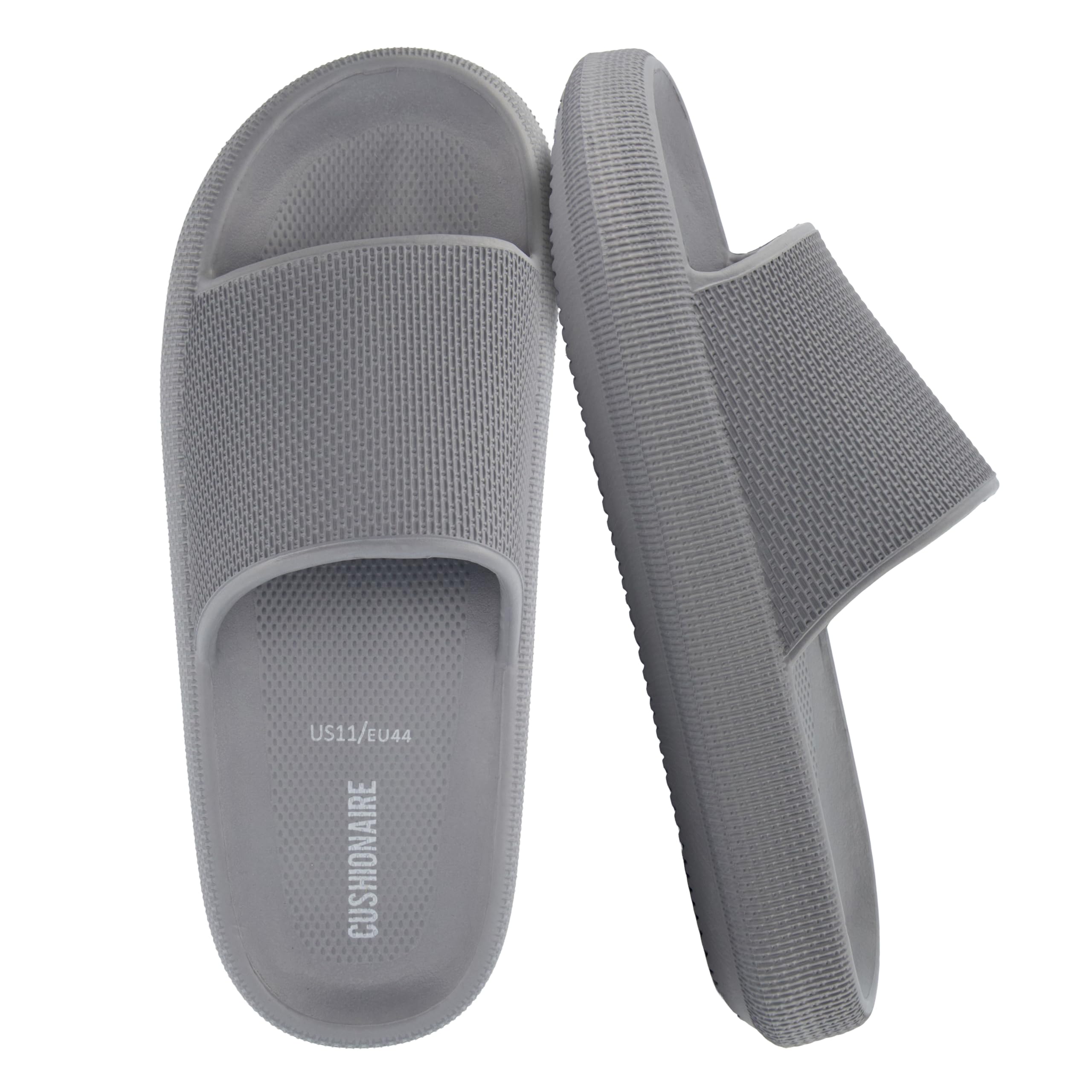 CUSHIONAIRE Feather EVA Mens Sandals – Slip On Recovery Slides, Lightweight Water Shoes for Men, GRAY 9