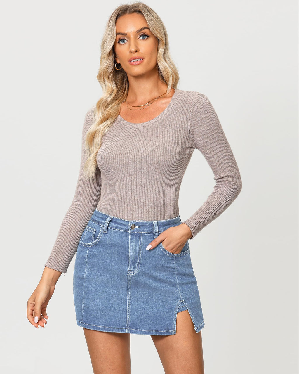 Vetinee High Waisted Jean Skorts for Women - Casual Mini Denim Skirt Blue Fog Medium Size 8/10