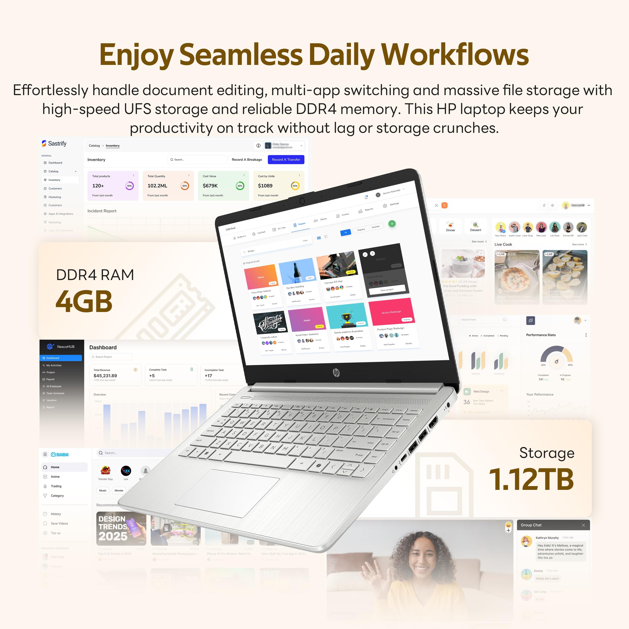 HP Flagship 14" HD Student&Business Laptop with AI Copilot, 13th Gen Intel 4-Core, 4GB RAM, 1.12TB Storage (128GB UFS + 1TB Docking Station), 1 Year Office 365, Wi-Fi 6, Win 11 S, Natural Silver