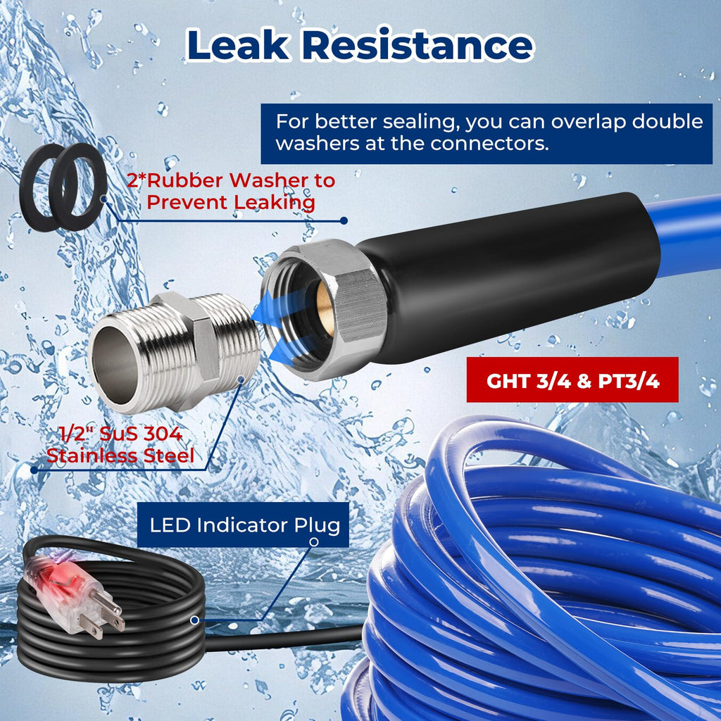 REHOSEUP 30FT,15FT, Heated Water Hose for RV,-45 ℉ Anti-Freezing Heated Drinking Water Hose，Electrically Heated Hoses of Rv Accessories for Camping/Garden/Farm/Henhouse/Stble（30FT）