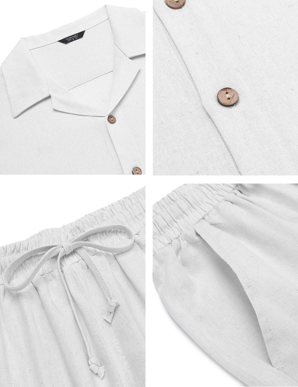 COOFANDY Men 2 Piece Linen Sets Outfits Beach Wedding Shirts and Pants Leisure Suit