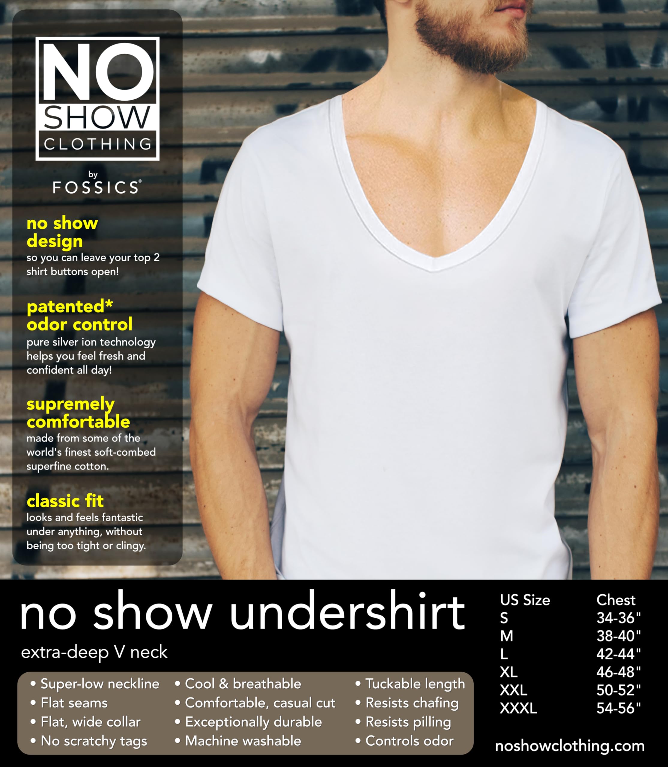 NO Show Deep V Neck Cotton Odor-Control Undershirt for Men and Women, White | 3-Pack L