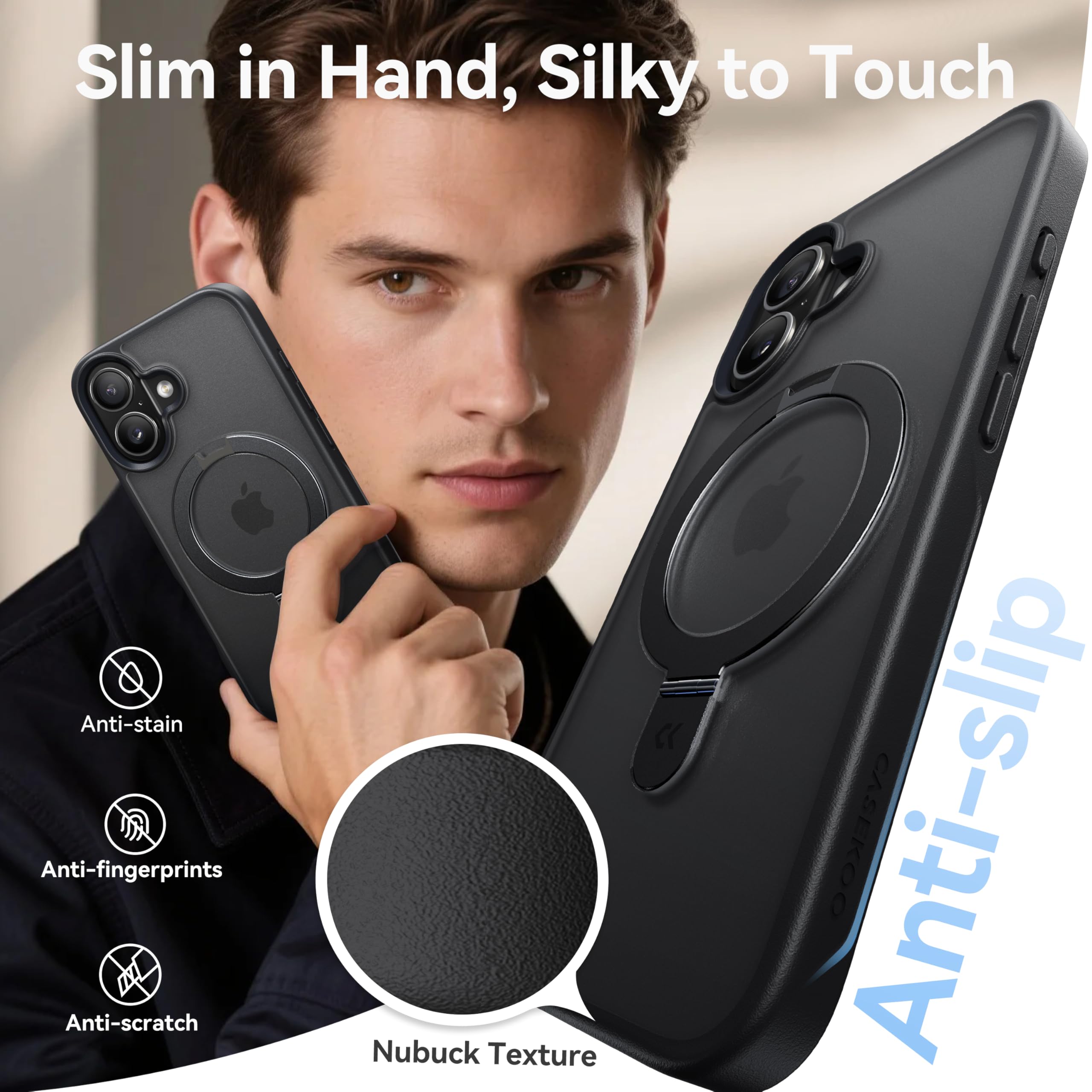 CASEKOO Ultra-Magnetic Stand for iPhone 17 Case [Military Drop Protection] [Compatible with MagSafe] Shockproof Translucent Slim Matte for iPhone 17 Case with Ring Holder 6.3 Inch, Black