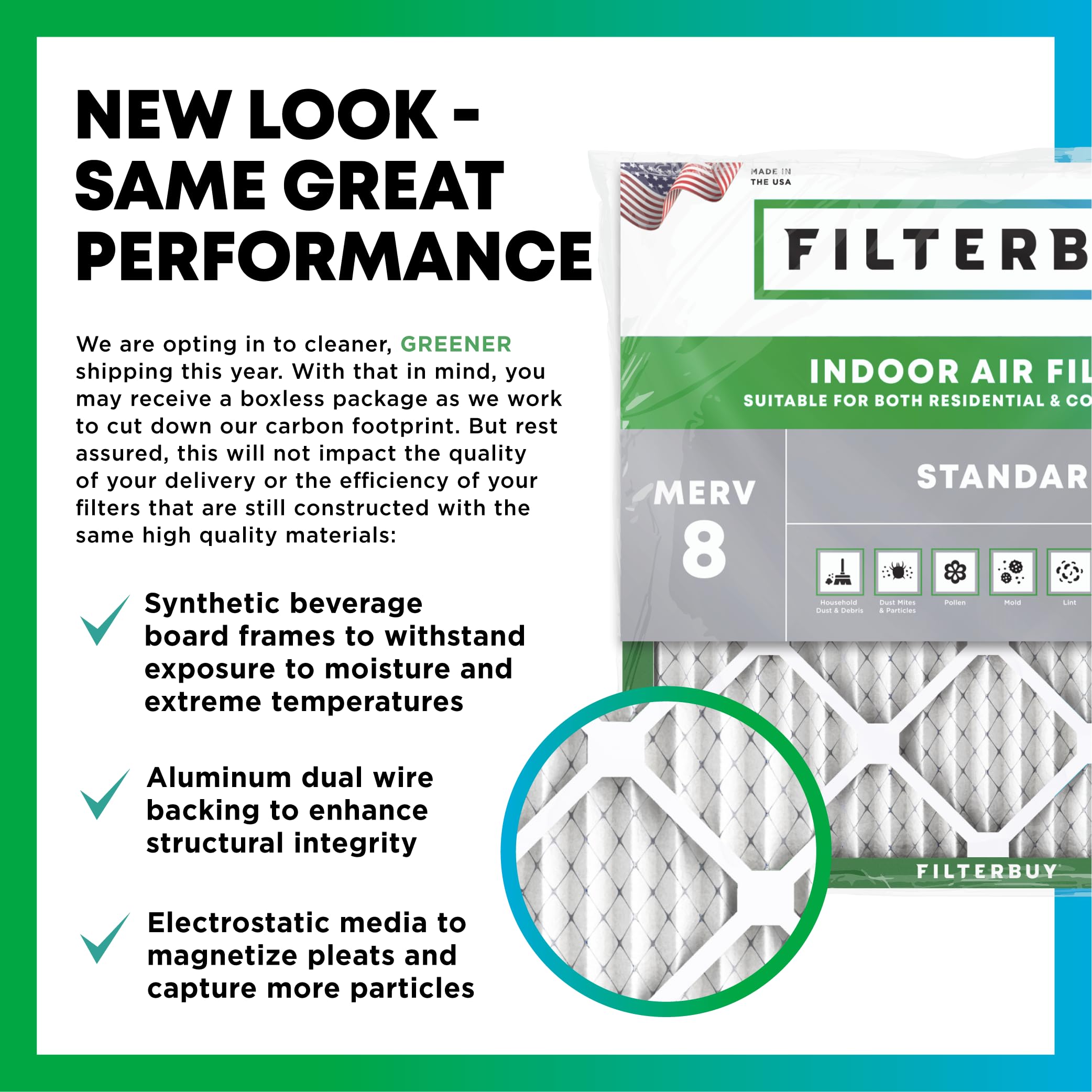 Filterbuy 12x12x1 Air Filter MERV 8 Essential Dust & Allergy Defense (6-Pack), Electrostatic Pleated HVAC AC Furnace Filters Replacement, Made in USA (Actual Size: 11.75 x 11.75 x 0.75)
