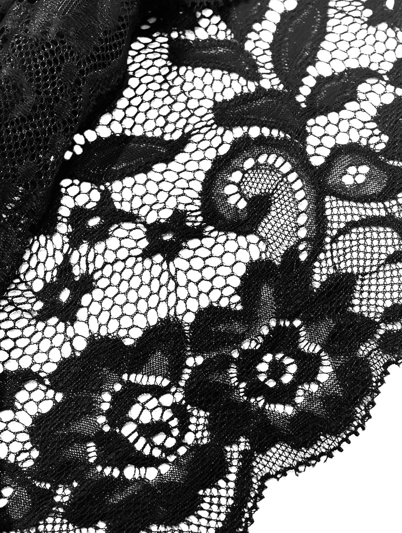 Lilosy Petite Sexy Women Floral Lace Pajamas Lingerie Set High Waist Sheer Sleepwear See Through Nightwear Cami Shorts Bra and Panty 2 Piece Black XXX-Small