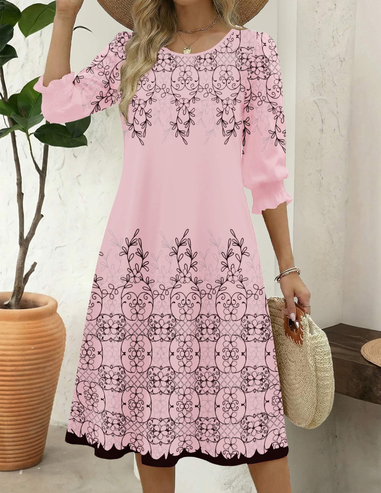 Zeagoo Casual Dresses for Women 2026 Plus Size Summer Womens Dresses Floral Dress with Pockets 3/4 Sleeve Dress Floral-589 XXL
