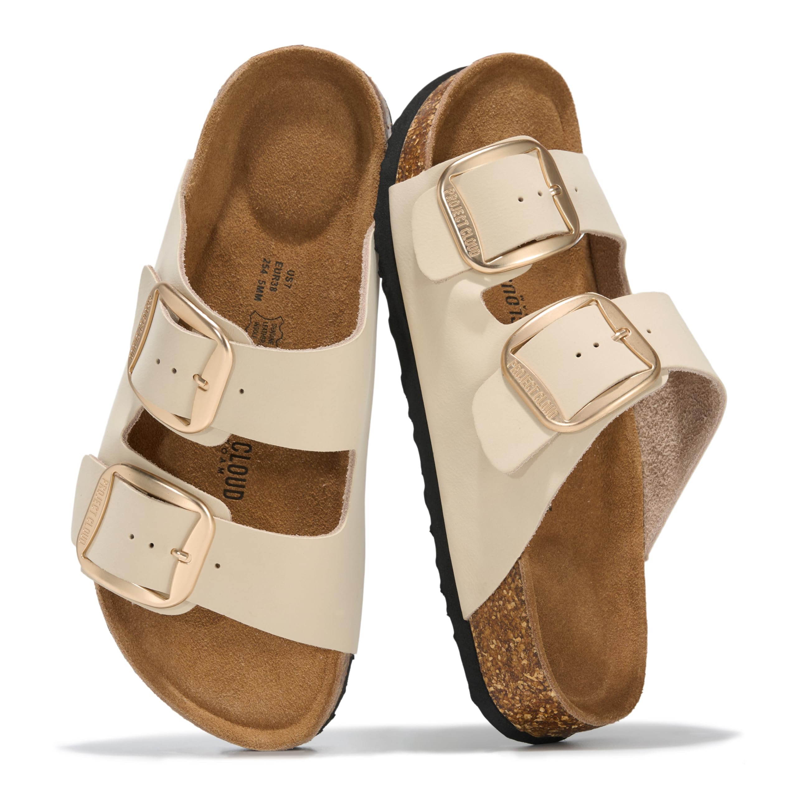 Project Cloud Genuine Leather Flat Sandals for Women 2026 Comfortable Beach Essentials Womens Sandals Memory Foam Vacation Essentials Slides for Women Footwear (Santorini, CREVLEA,10M)
