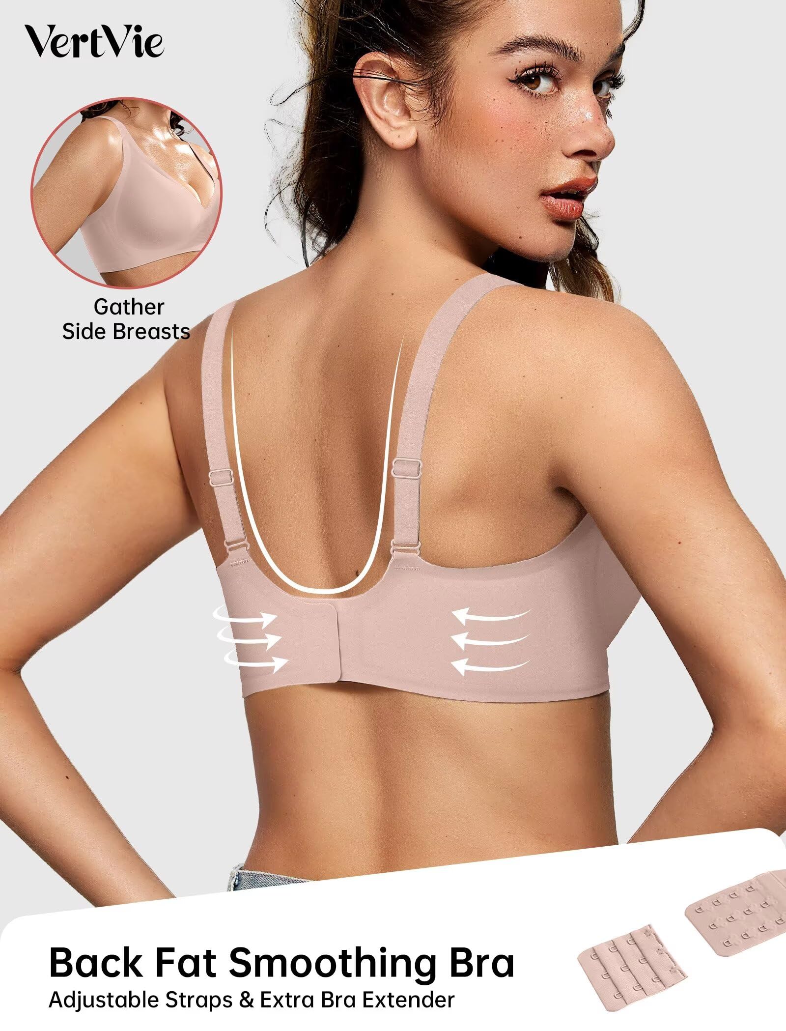 Vertvie Jelly Wireless Bras for Women Push Up Plunge Seamless T-Shirt Bras No Underwire Supportive Full Coverage Bralettes(Skin Color,Large)