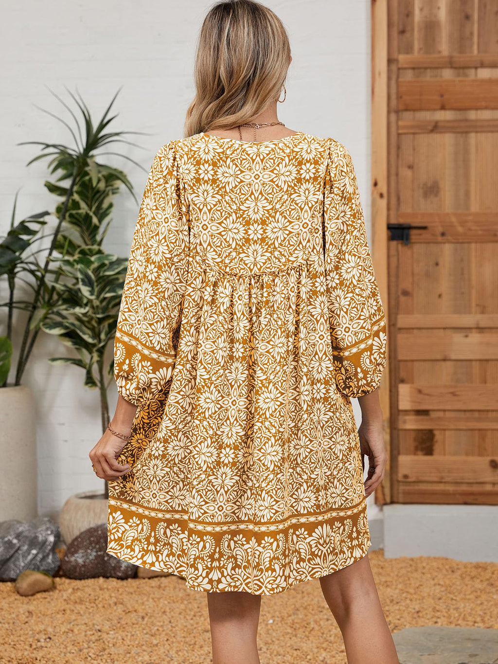 Qearal Summer Dresses for Women 2026 Vacation, 3/4 Sleeve Loose Tunic Dress Boho Beach Sun Dress Knee Length Brown XL