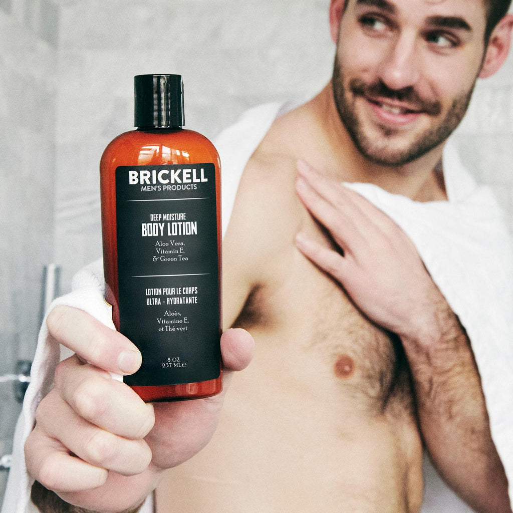 Brickell Men's Deep Moisture Body Lotion for Men, Protects and Hydrates Dry Skin, With Aloe, Vitamin E, and Jojoba Oil, 8 Ounce, Scented