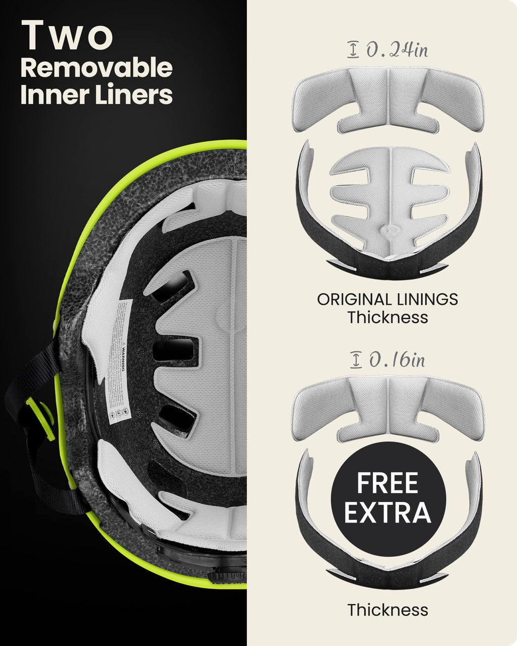 OutdoorMaster Skateboard Cycling Helmet - Two Removable Liners Ventilation Multi-Sport Scooter Roller Skate Inline Skating for Kids, Youth & Adults - L - Lemon