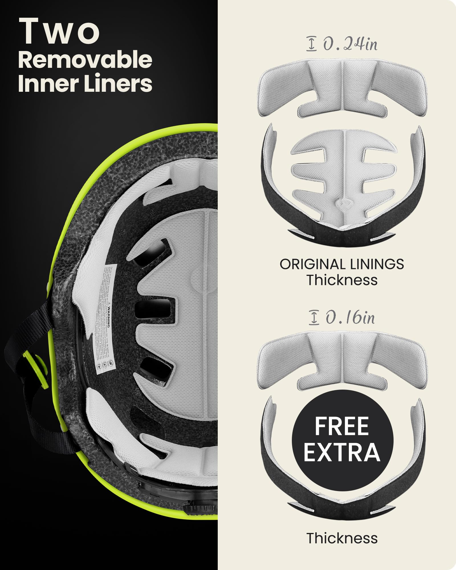 OutdoorMaster Skateboard Cycling Helmet - Two Removable Liners Ventilation Multi-Sport Scooter Roller Skate Inline Skating for Kids, Youth & Adults - L - Lemon