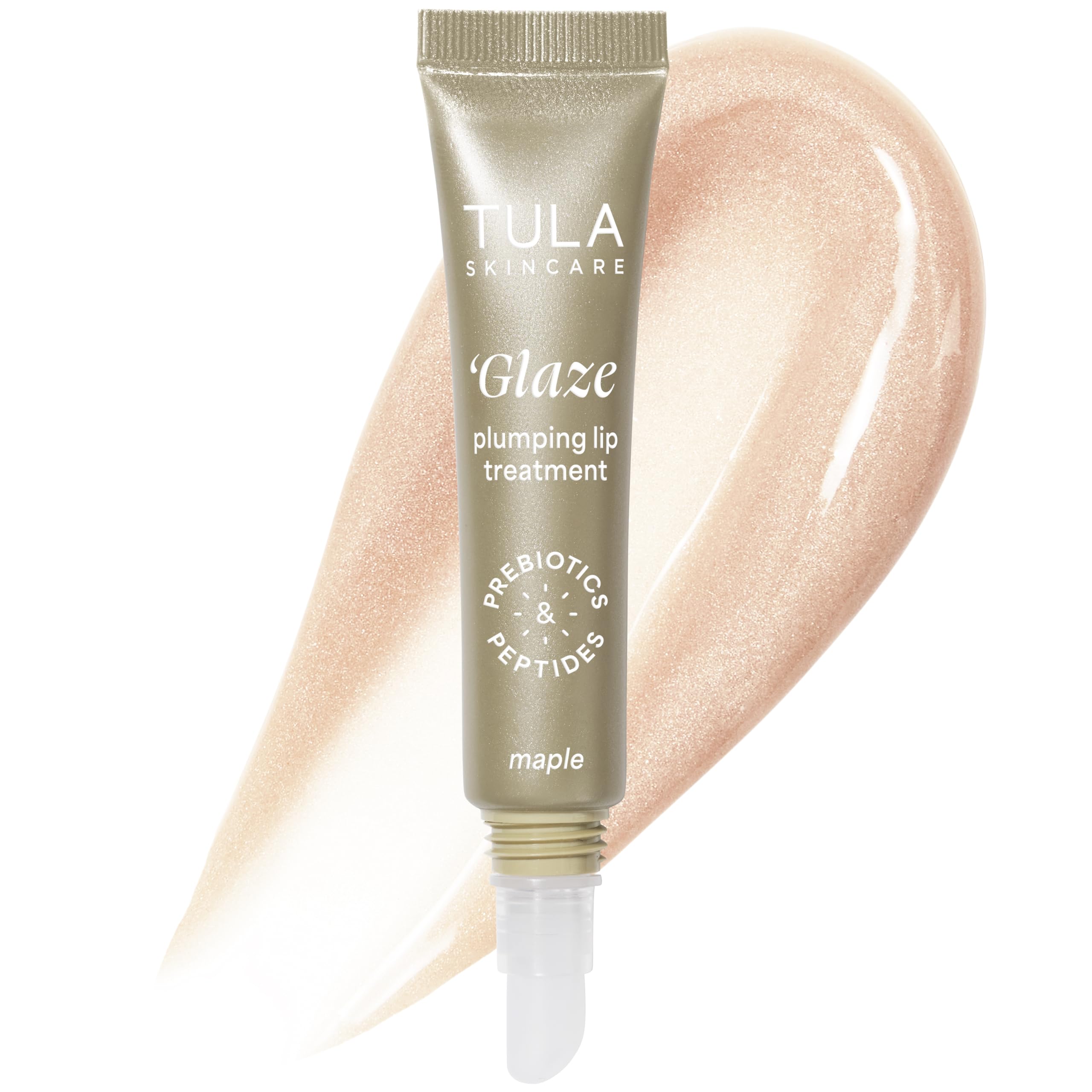 TULA Skin Care Glaze Plumping Lip Treatment, Shade Maple - Hydrating & Glossy Lip Balm with Hyaluronic Acid & Peptides, 0.28 oz.