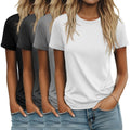 Ficerd 4 Pack Women's Cotton T Shirts Casual Short Sleeve Tunic Tops Crewneck Plain Summer Loose Fit Rolled Sleeve Basic Tee(Black, Dark Gray, Light Gray, White,Large)