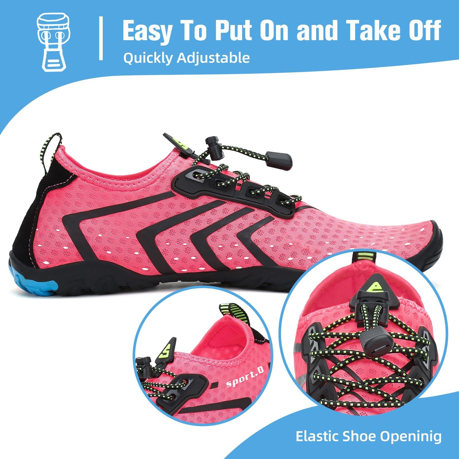 Mishansha Water Shoes for Women Men, Quick-Dry Barefoot Swim Shoes with Drainage Holes, Lightweight Aqua Shoe for Beach Pool River Boating Yoga Walking 8 Women/6.5 Men Pink