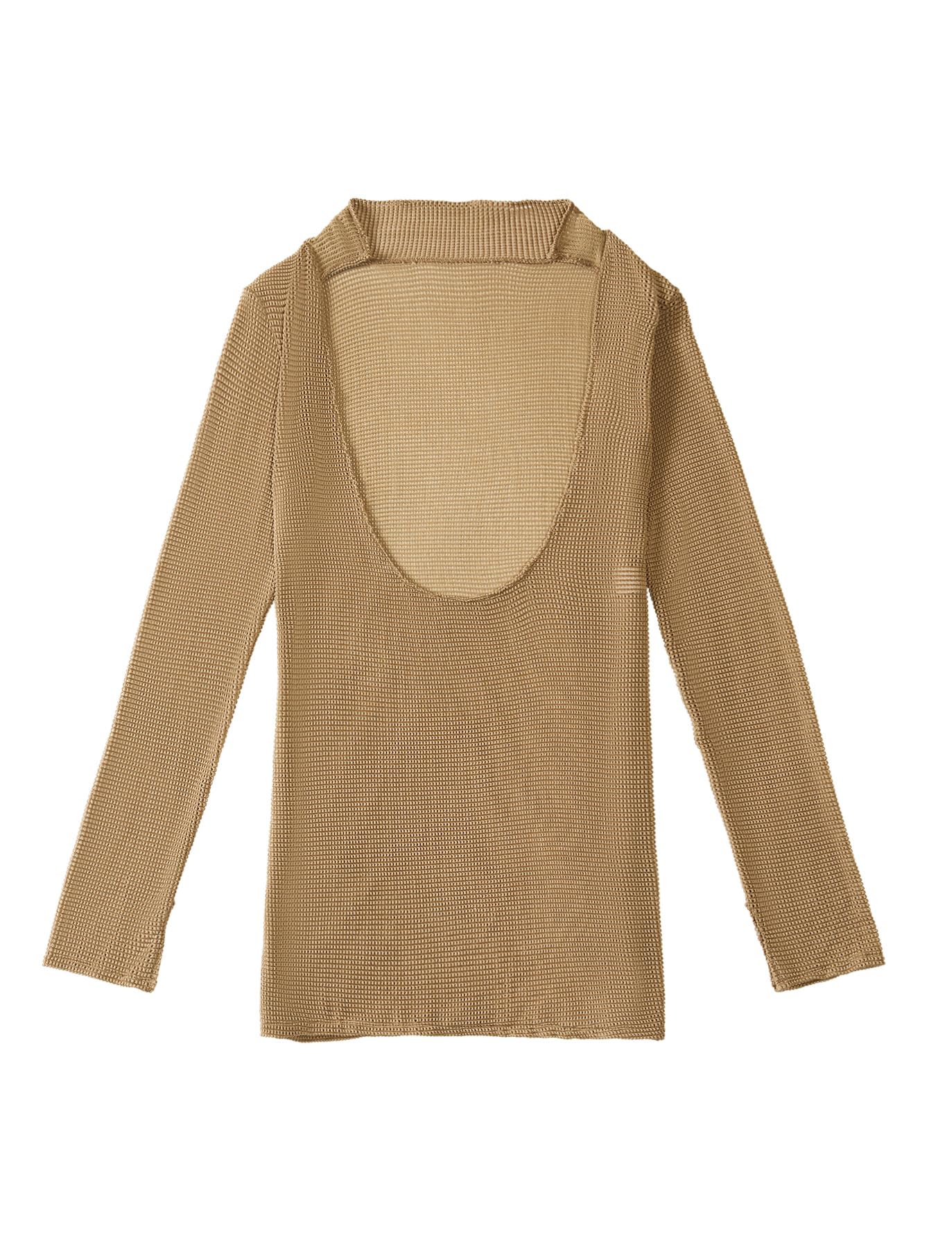 Lilosy Sexy Crochet Sheer Long Sleeve Cover Up Swim Bathing Suit Beach Dress One Piece See Through Swimwear Coffee Medium