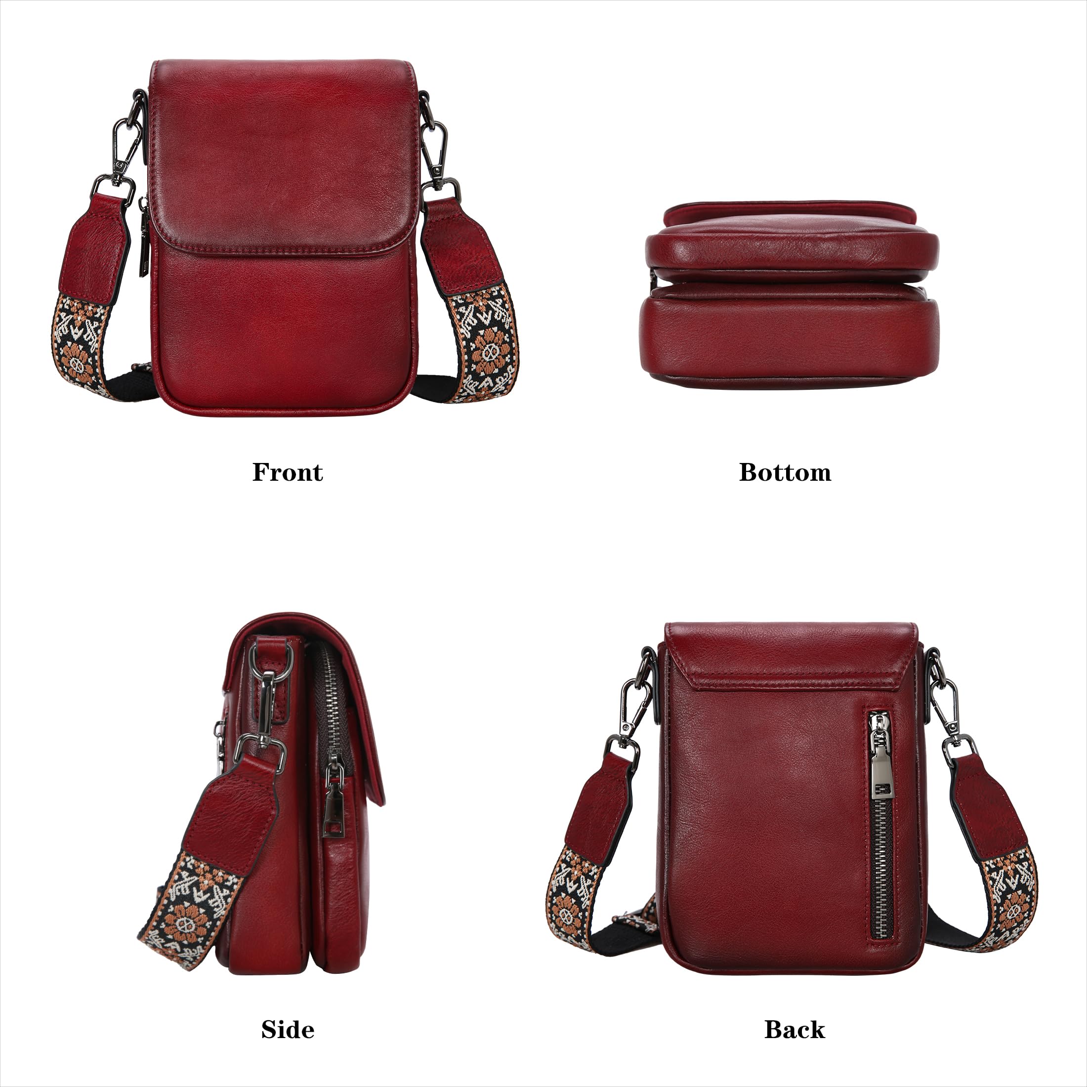 HESHE Small Leather Crossbody Bag for Women RFID Phone Purse with Card Slot