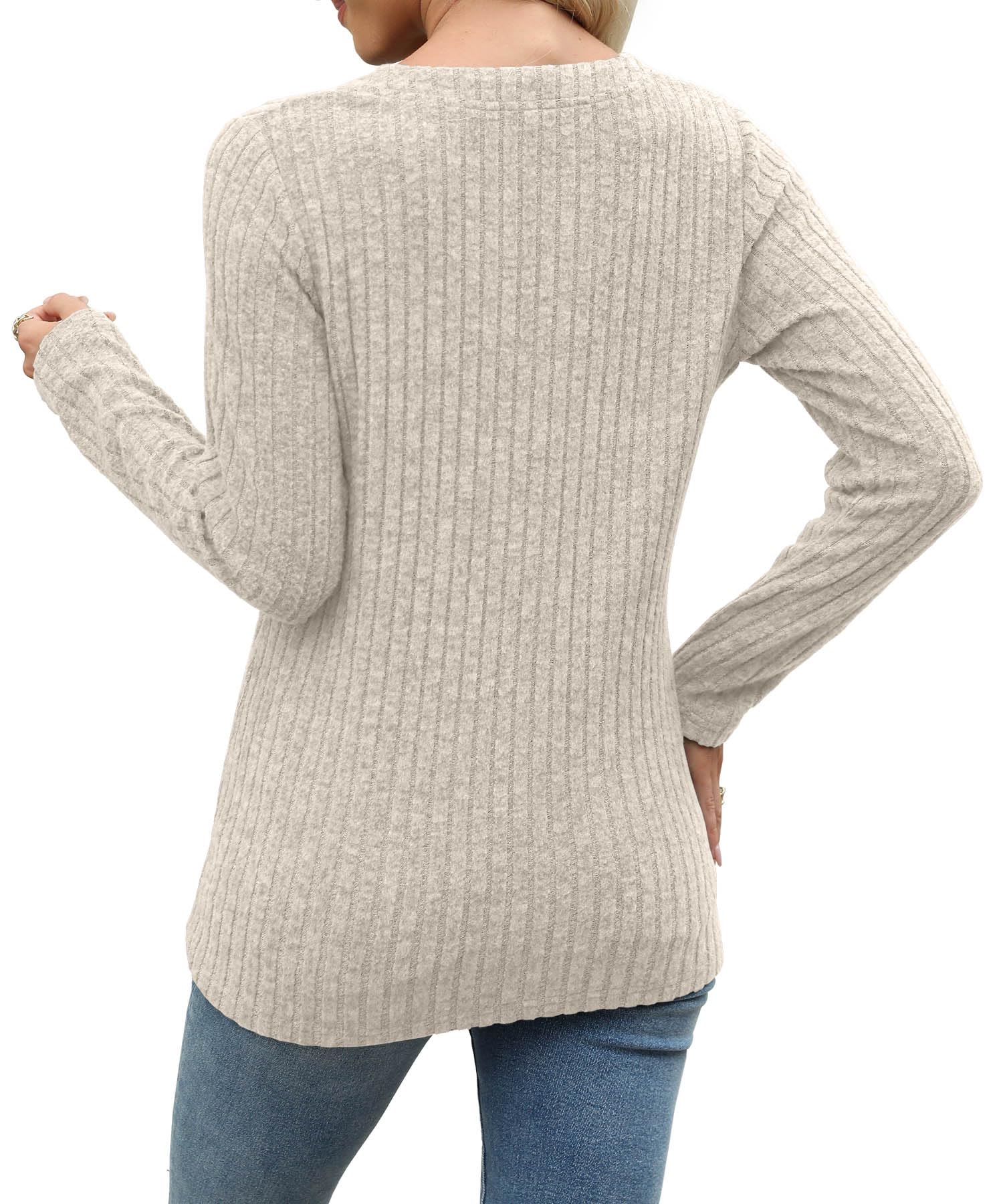 Womens Sweaters Fashion Tops 2025 Long Sleeve Pullover V Neck Sweatshirt Casual Loose Soft Trendy Cute Clothes Shirts Apricot