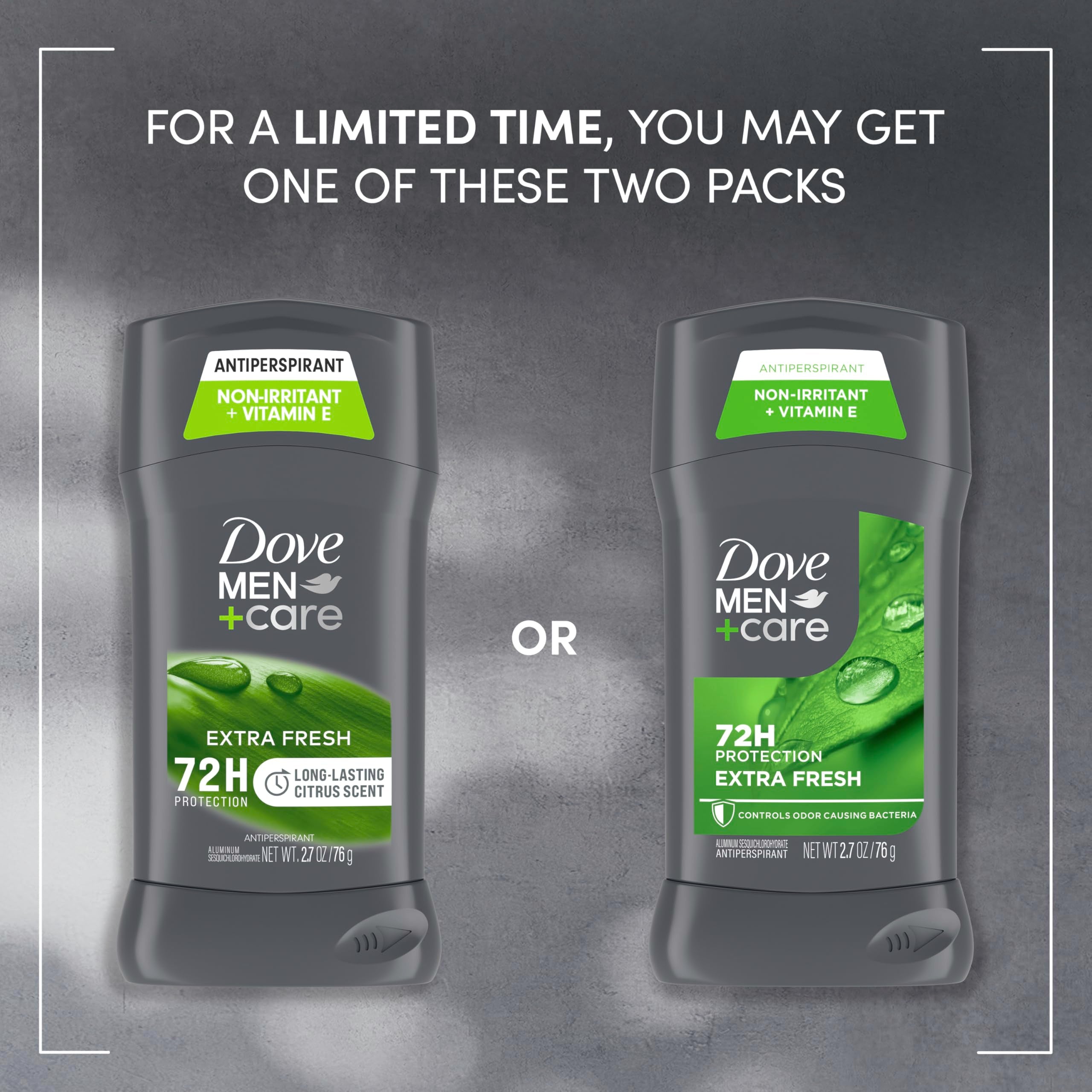DOVE MEN + CARE Antiperspirant Deodorant Stick for Men 4 Count Extra Fresh with 72-hour Sweat & Odor Protection with 1/4 Moisturizing Cream & Long-lasting Citrus scent 2.7 oz
