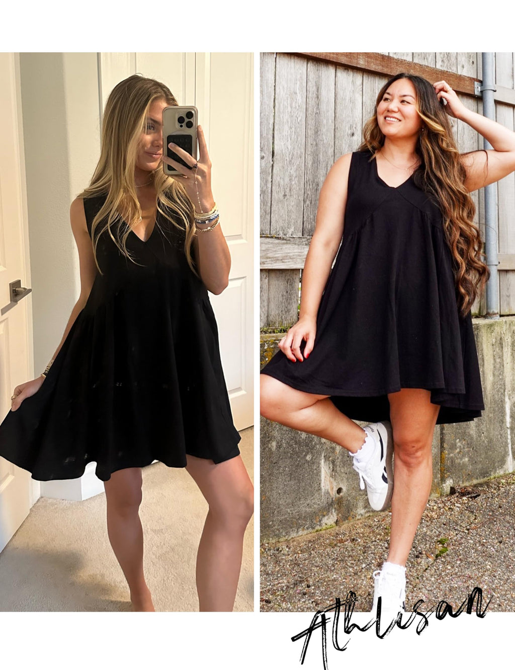 Athlisan Womens Summer Sleeveless Mini Dress Casual Loose V Neck Sundress with Pockets(Black-L)