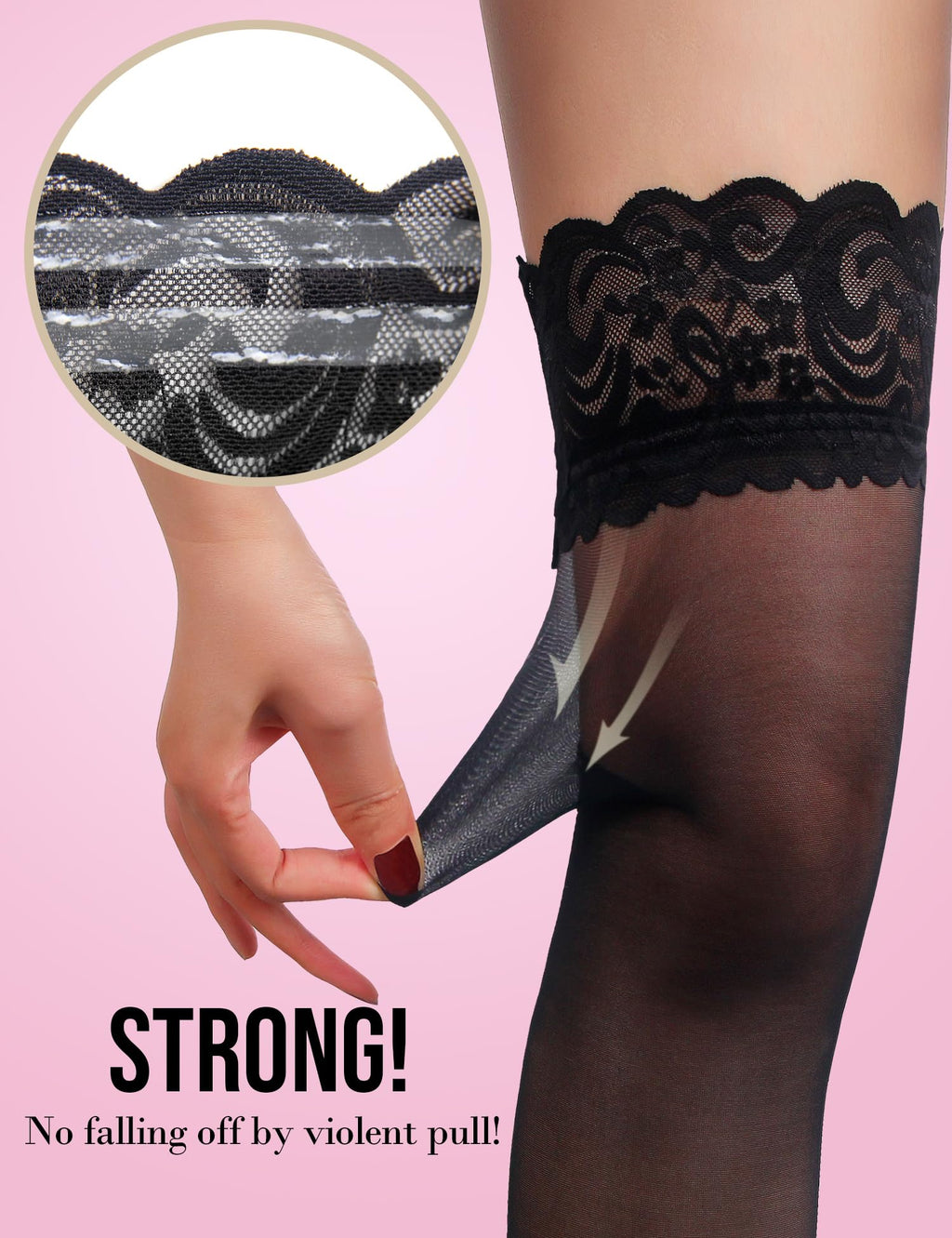 comeondear Black Sexy Sheer Thigh High with Seam Plus Size Overknees Nylon Stockings with Silicone Strap for Women