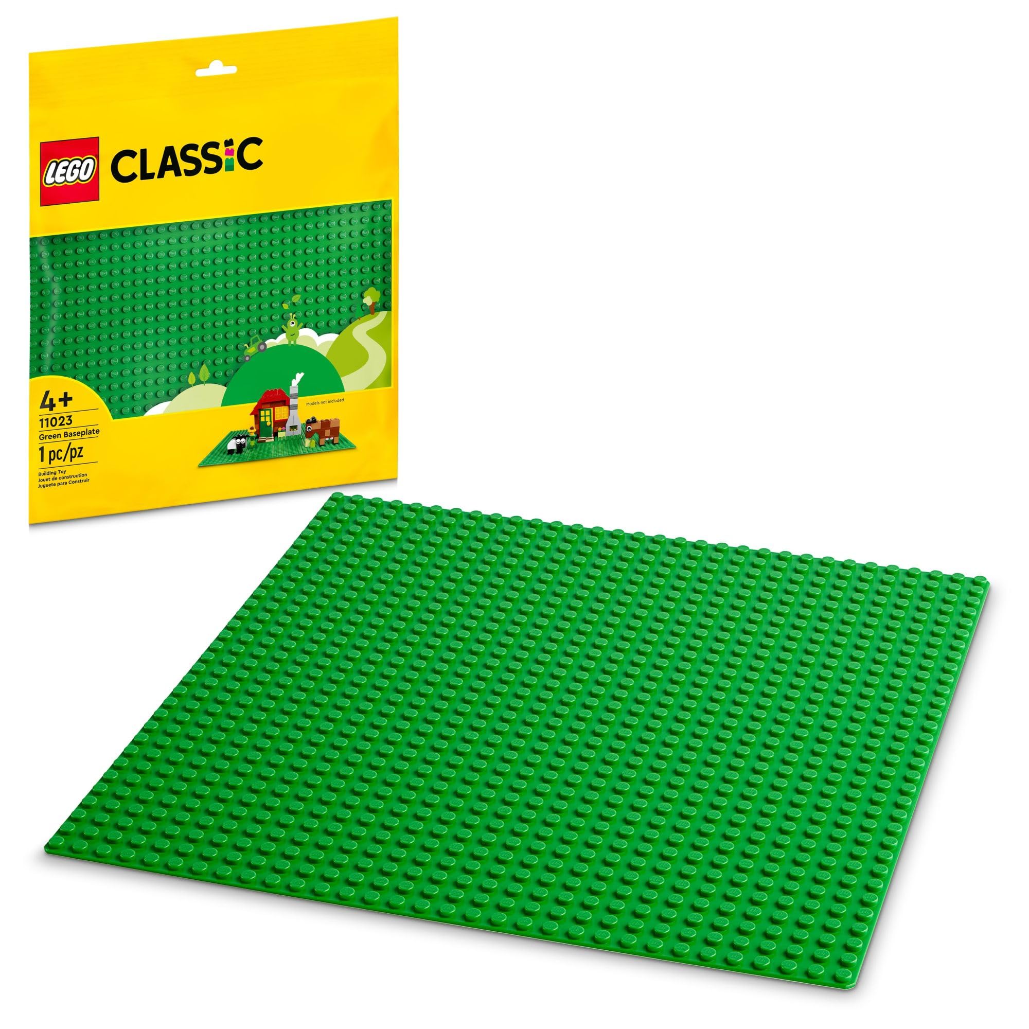 LEGO Classic Green Baseplate, Square 32x32 Stud Foundation to Build, Play, and Display Brick Creations, Great for Grassy Nature Landscapes, 11023, 4+