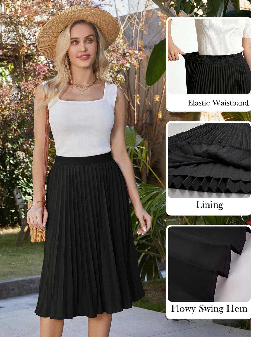 GRACE KARIN Women's Elegant High Waist Flared Pleated Swing Long Chiffon Skirt Black S