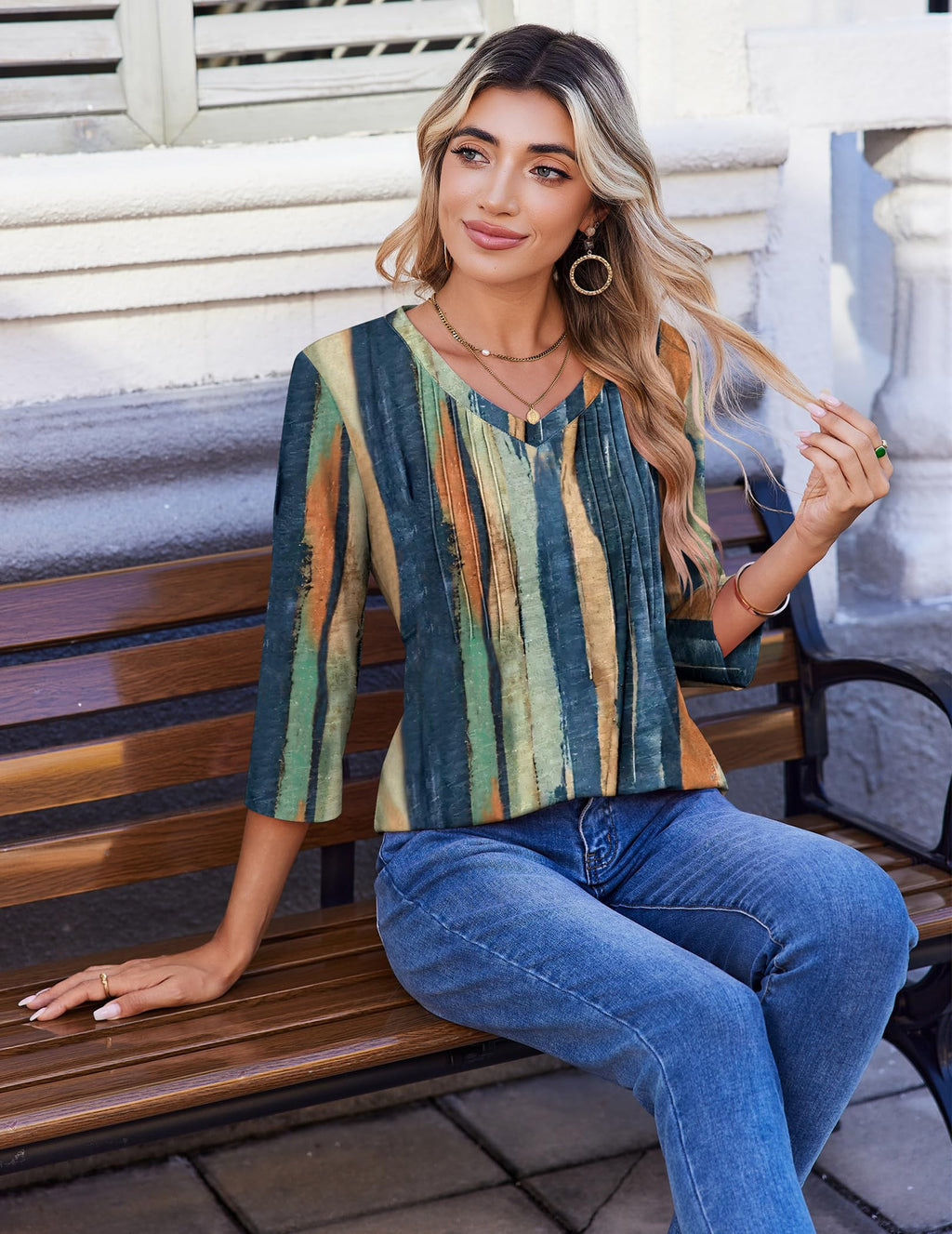 Zeagoo Women's Clothing Fashion Dressy Casual Striped Loose V Neck Blouses