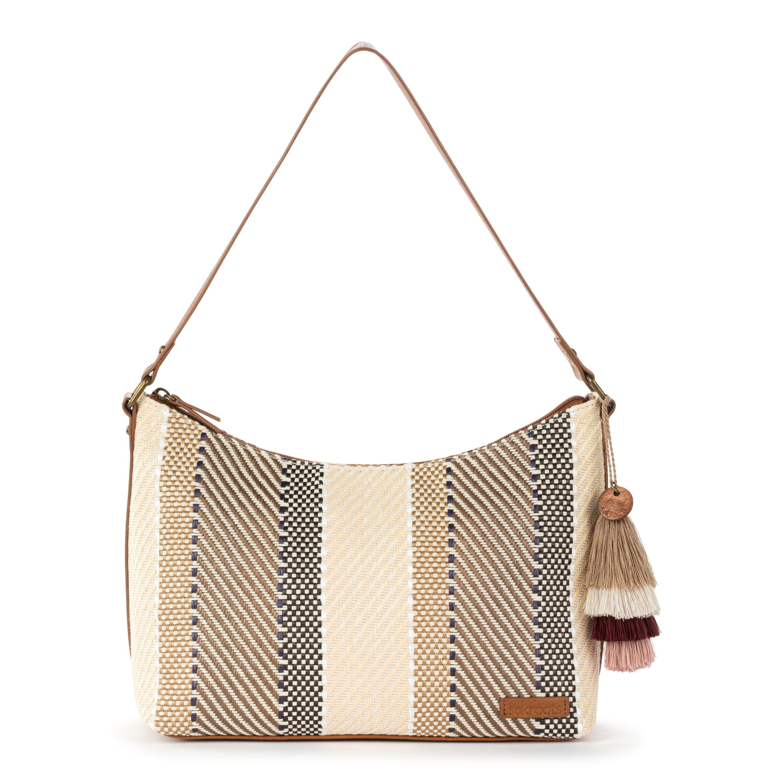 Sakroots Banyan Hobo – Shoulder bag with Zipper Closure, Back Zipper Pocket, detachable key dangle. Lightweight Travel, Work, or Everyday Hobo for Women - Tobacco Batik Woven