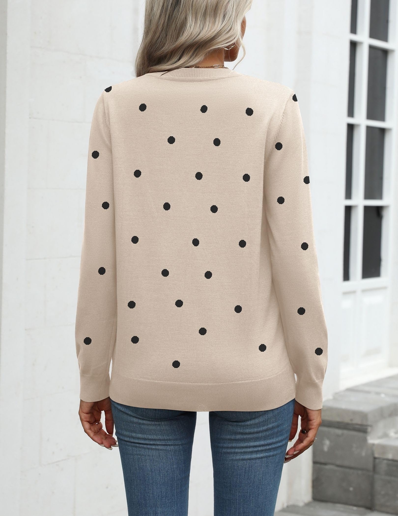 Zeagoo Womens 2026 Fall Sweaters Long Sleeve Tops Classic Crew Neck Pullover Sweaters Loose Dressy Polka Dot Basic Tops