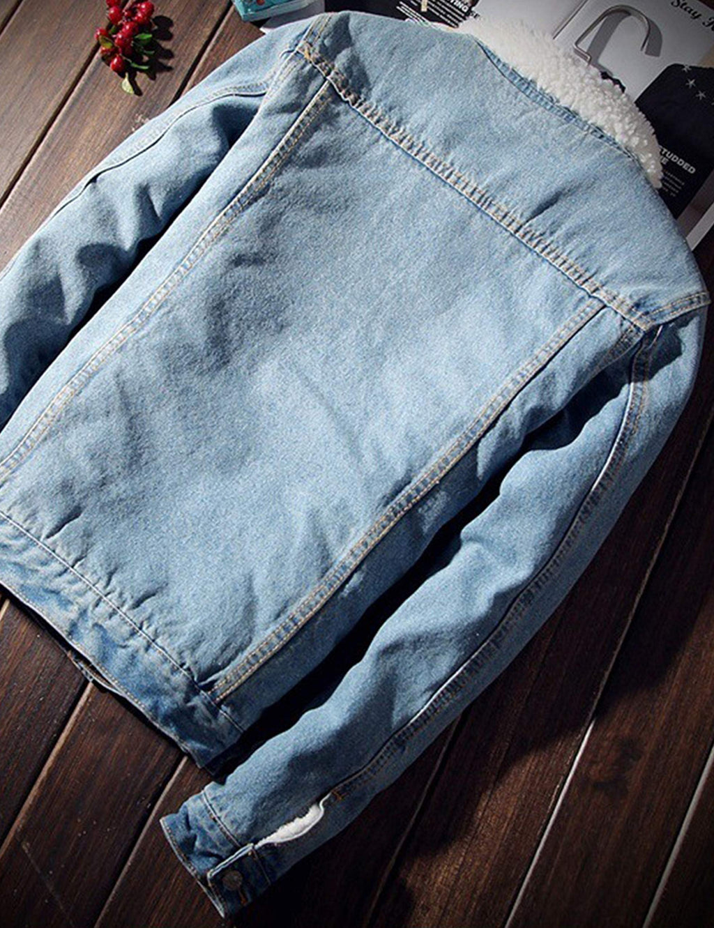 Springrain Men's Sherpa Fleece Lined Denim Jacket Warm Winter Trucker Jacket Cowboy Jean Jacket(LightBlue-XS)