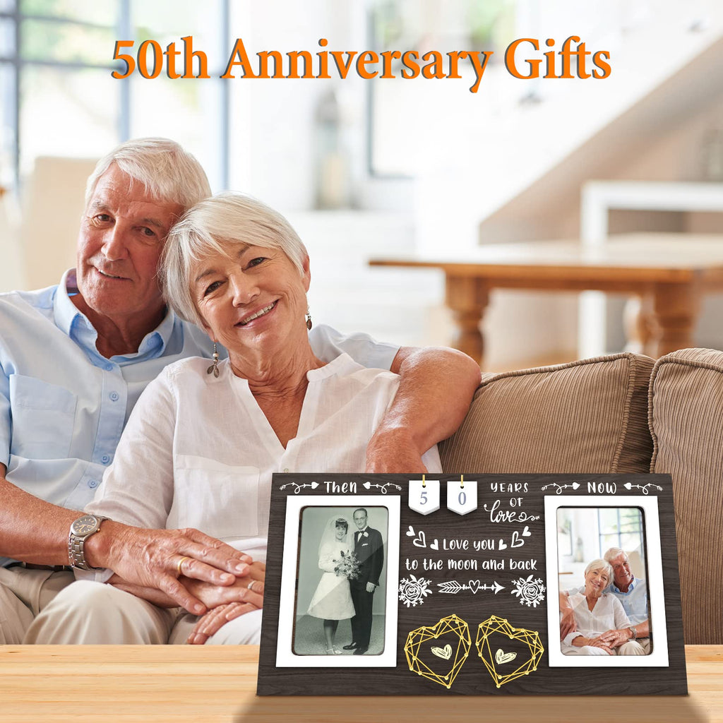 ZCPTZ Then & Now Anniversary Picture Frame - 1-99 Years Anniversary Wedding Gift for Couple, Engagement Bridal Shower Gifts for Couples Wood Photo Frame Holds 2 4x6 Inches Photos