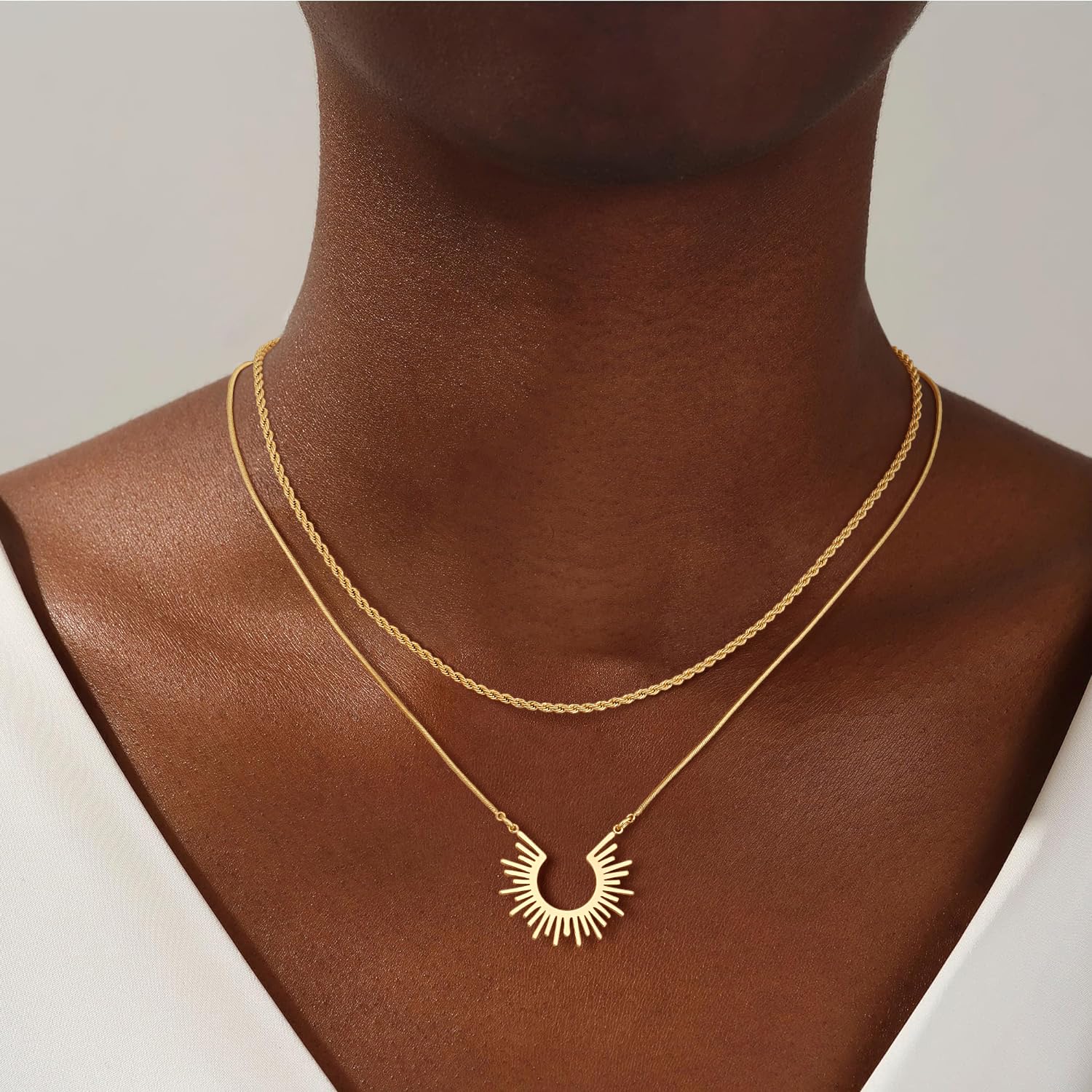 CHESKY Gold Necklaces for Women Trendy, 14k Gold Plated Necklace Stack Dainty Boho Pendant Charm Necklace Layered Necklace for Women Non Tarnish Gold Jewelry Sit Boho Beach Jewelry for Women Gifts Accessories