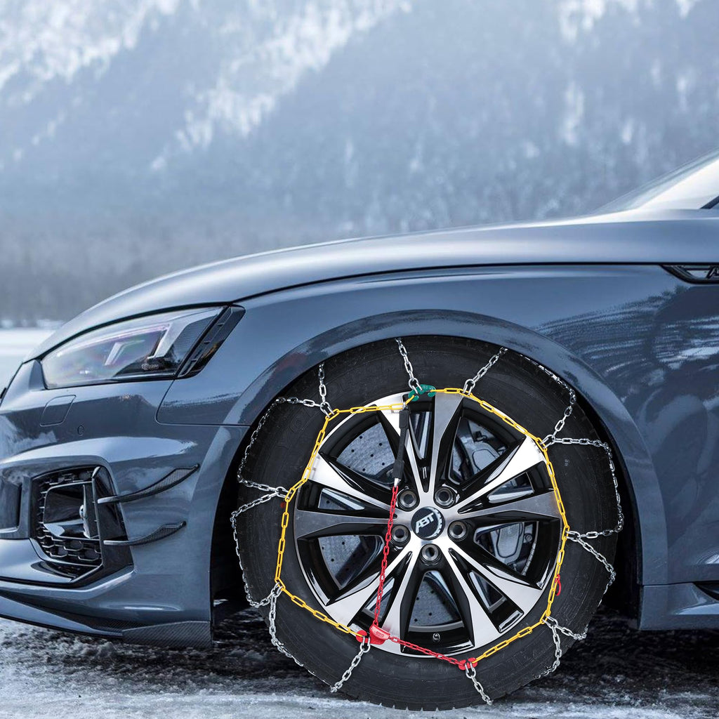 COCO BIRD Snow Chains, Wear-Resistant High Carbon Steel Anti Slip Tire Chain for Passenger Cars, Pickups, and SUVs, Set of 2 (KN130)