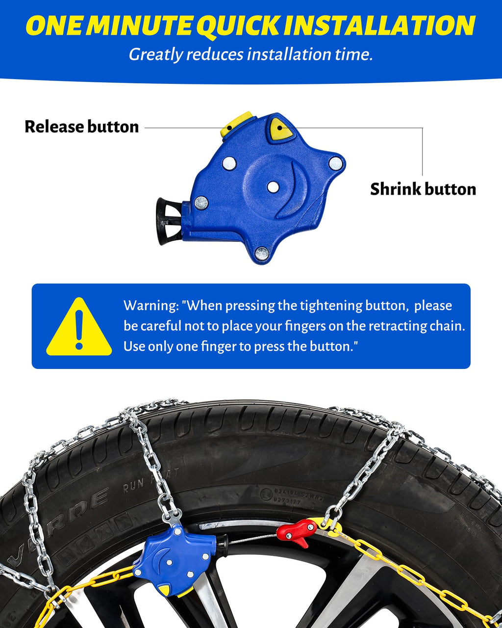 Auto Tightening Snow Chains Tire Chains For Cars Suv Pickup Trucks - Auto Tightening 1 Min Quick Fit AND Easy Installation, Reusable Universal Emergency Traction Snow Chains - Set of 2（HKN140）