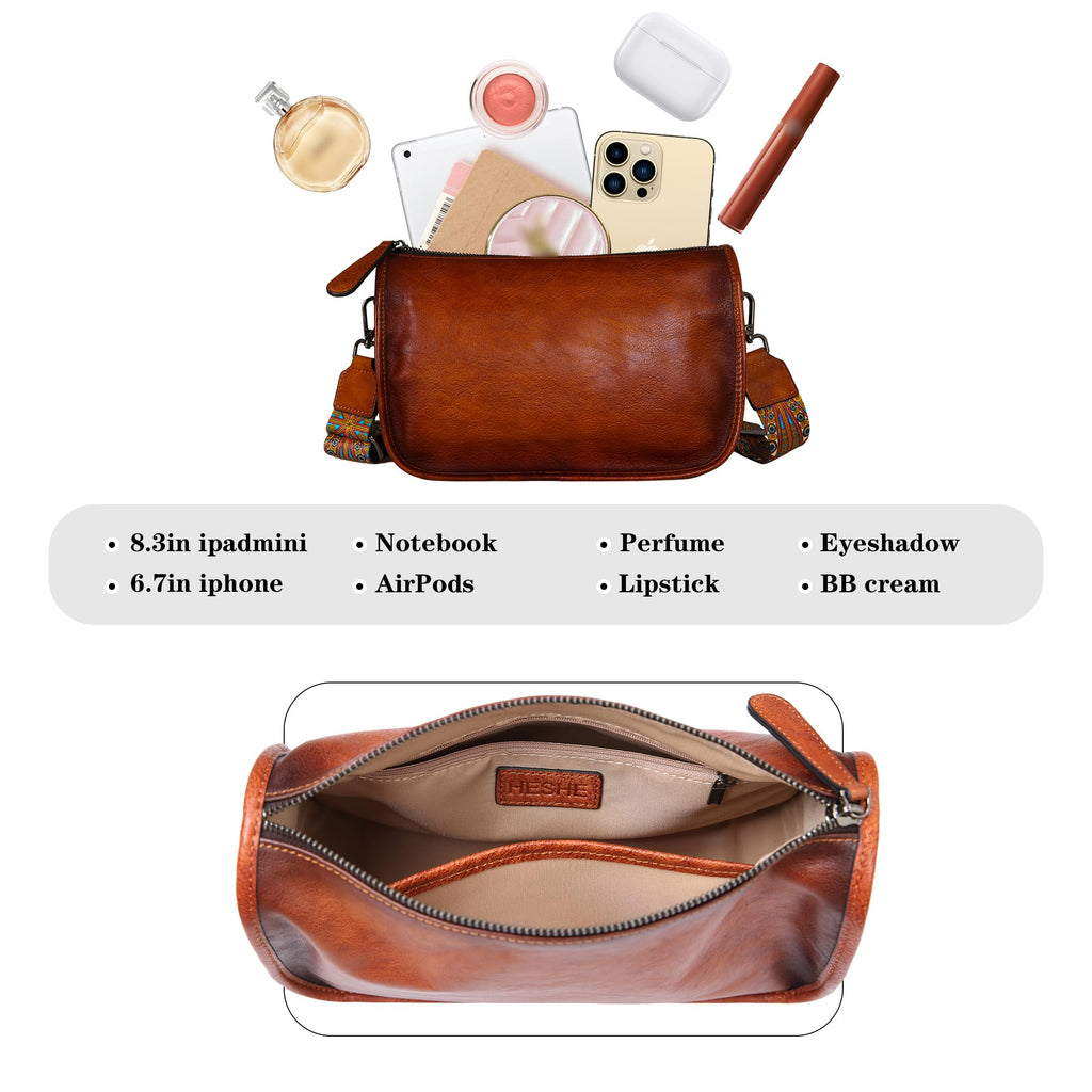 HESHE Leather Crossbody Purses for Women Small Shoulder Handbag Hobo Bags