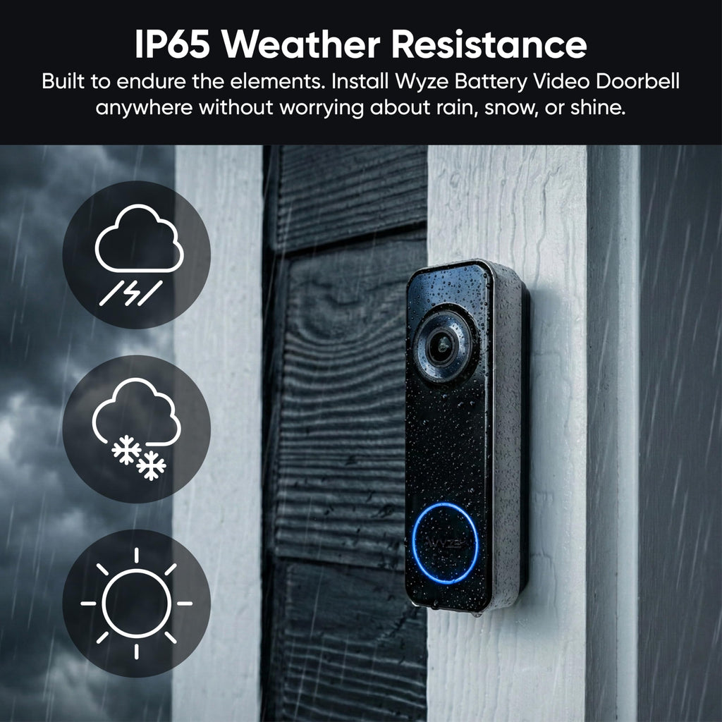 Wyze Battery Video Doorbell Wireless Camera, 1536x1536 HD+ with Color Night Vision, 2-Way Audio, 1:1 Head-to-Toe View, Person/Vehicle/Package Monitor, Wire-Free/Wired Option, 1 Minute Easy Setup