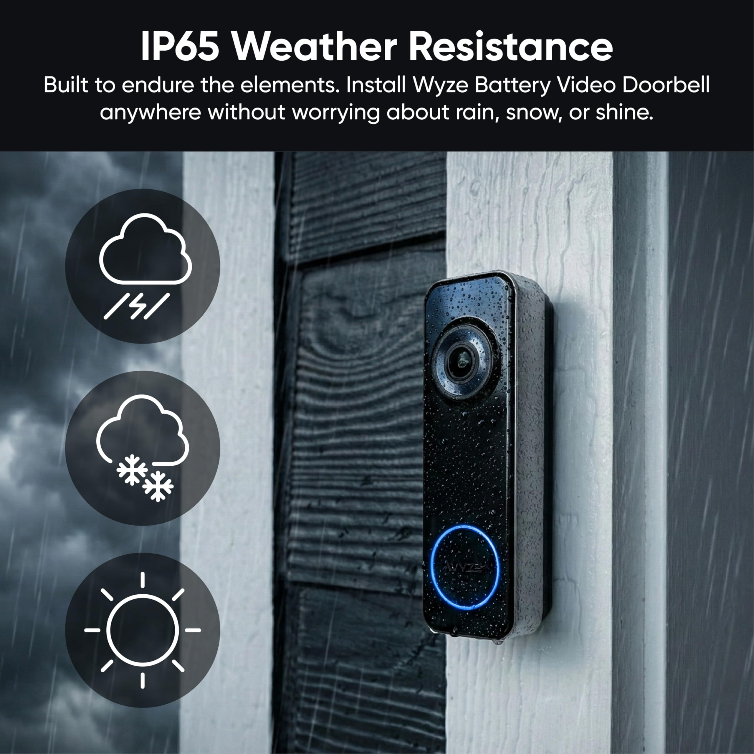 Wyze Battery Video Doorbell Wireless Camera, 1536x1536 HD+ with Color Night Vision, 2-Way Audio, 1:1 Head-to-Toe View, Person/Vehicle/Package Monitor, Wire-Free/Wired Option, 1 Minute Easy Setup